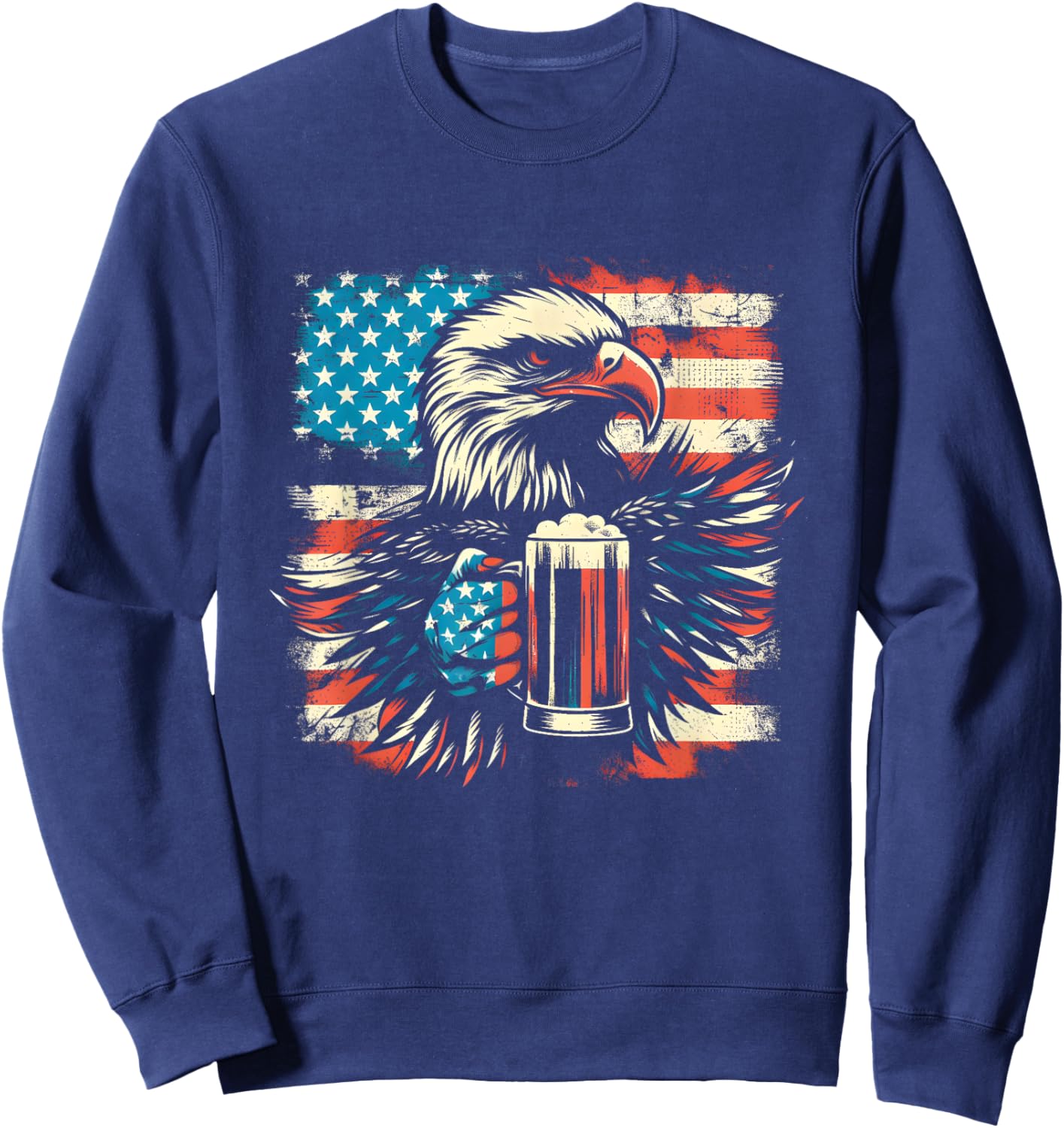Bald Eagle Beer American Flag - Patriotic USA Beer Lover Men Sweatshirt - Sweatshirt | Navy
