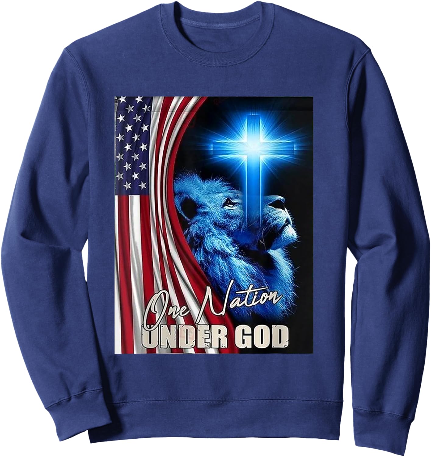 One Nation under God American Flag Lion Sweatshirt - Sweatshirt | Navy