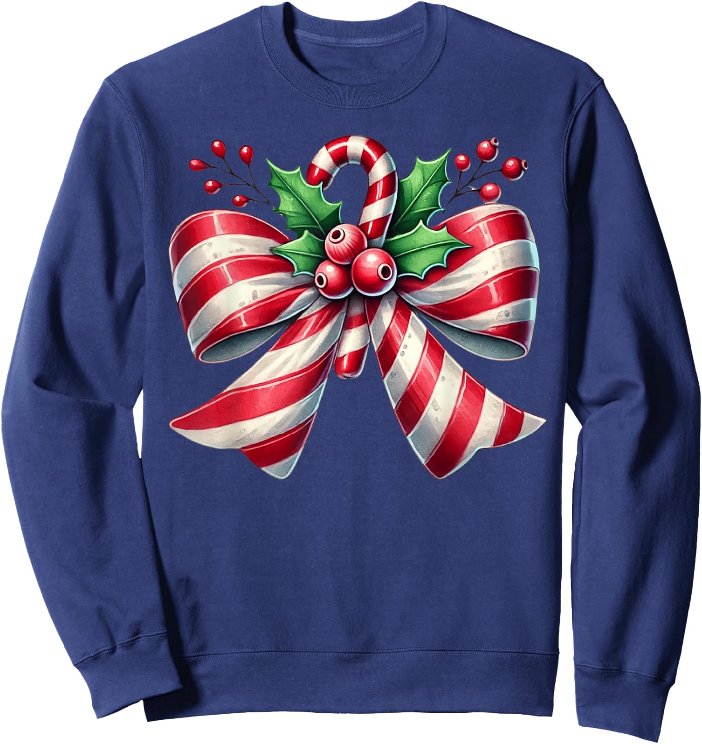 Cute Bow Candy Cane Coquette Christmas Sweatshirt - Sweatshirt | Navy