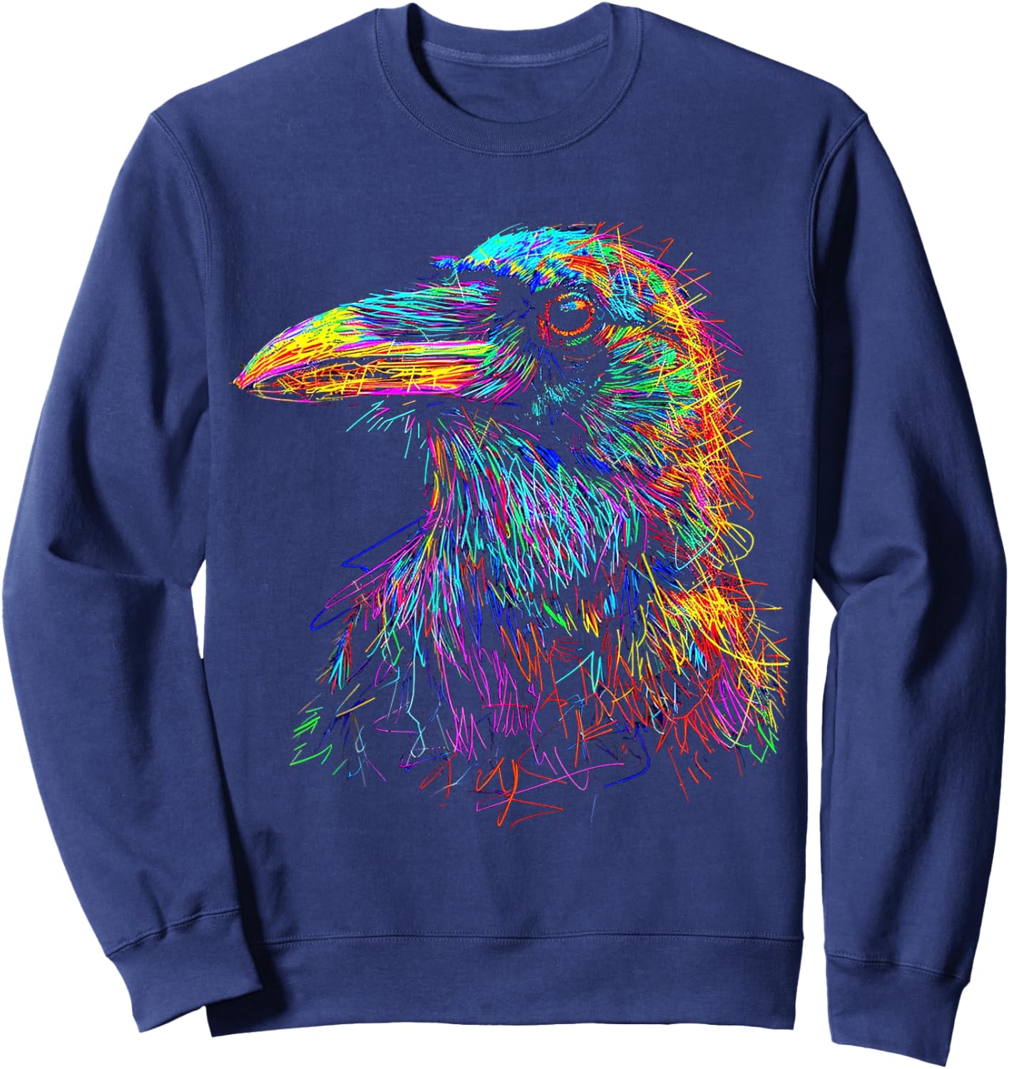 Raven Colorful Abstract Animal Bird Illustration Crow Sweatshirt - Sweatshirt | Navy
