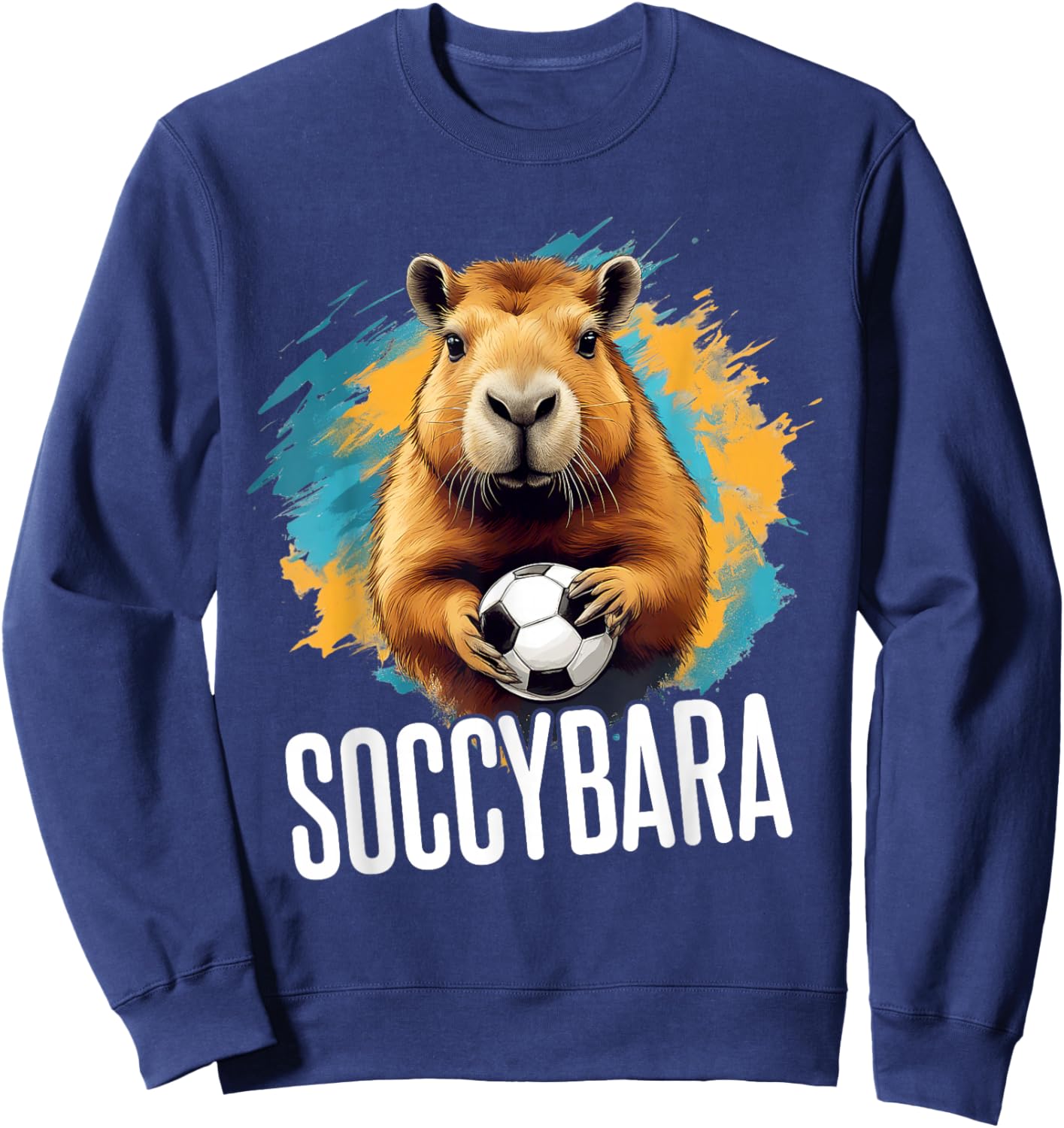 Soccybara Delight - Capybara with Football Soccer Sweatshirt - Sweatshirt | Navy