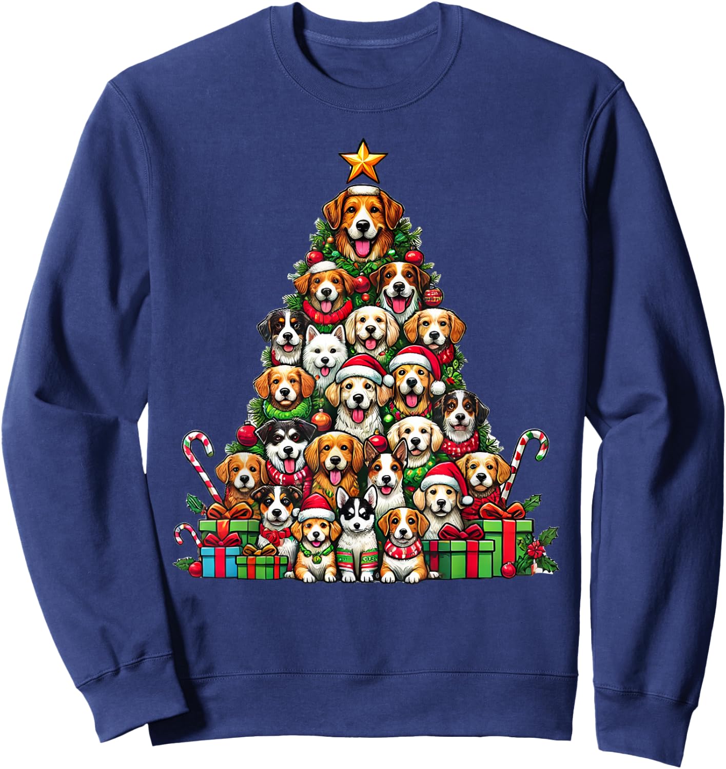 Dog Christmas Tree Funny Dog Xmas Women Girls Kids Sweatshirt - Sweatshirt | Navy