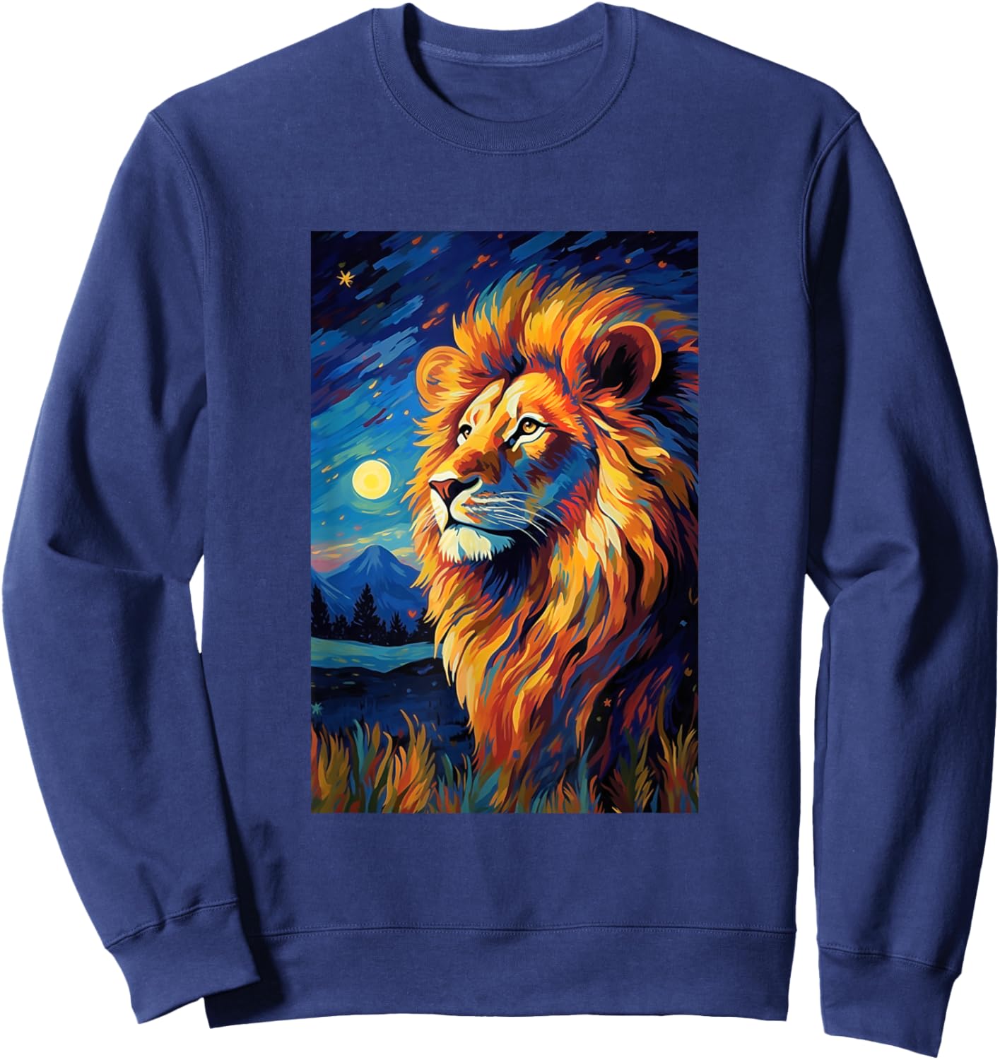 Lion Africa Van Gogh Style Starry Night Graphic Sweatshirt - Sweatshirt | Navy
