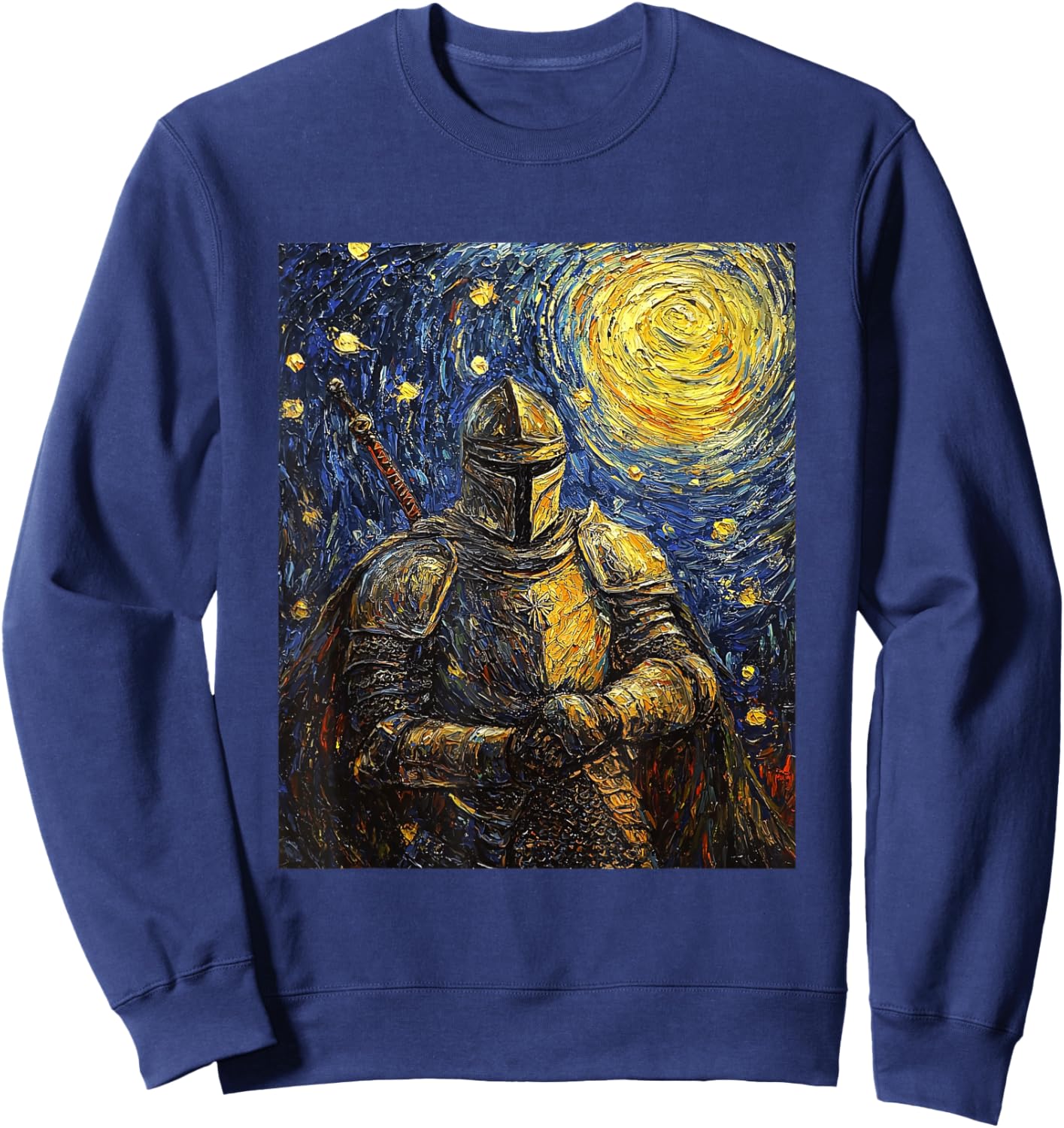 Knight Medieval Van Gogh Style Starry Night Graphic Sweatshirt - Sweatshirt | Navy
