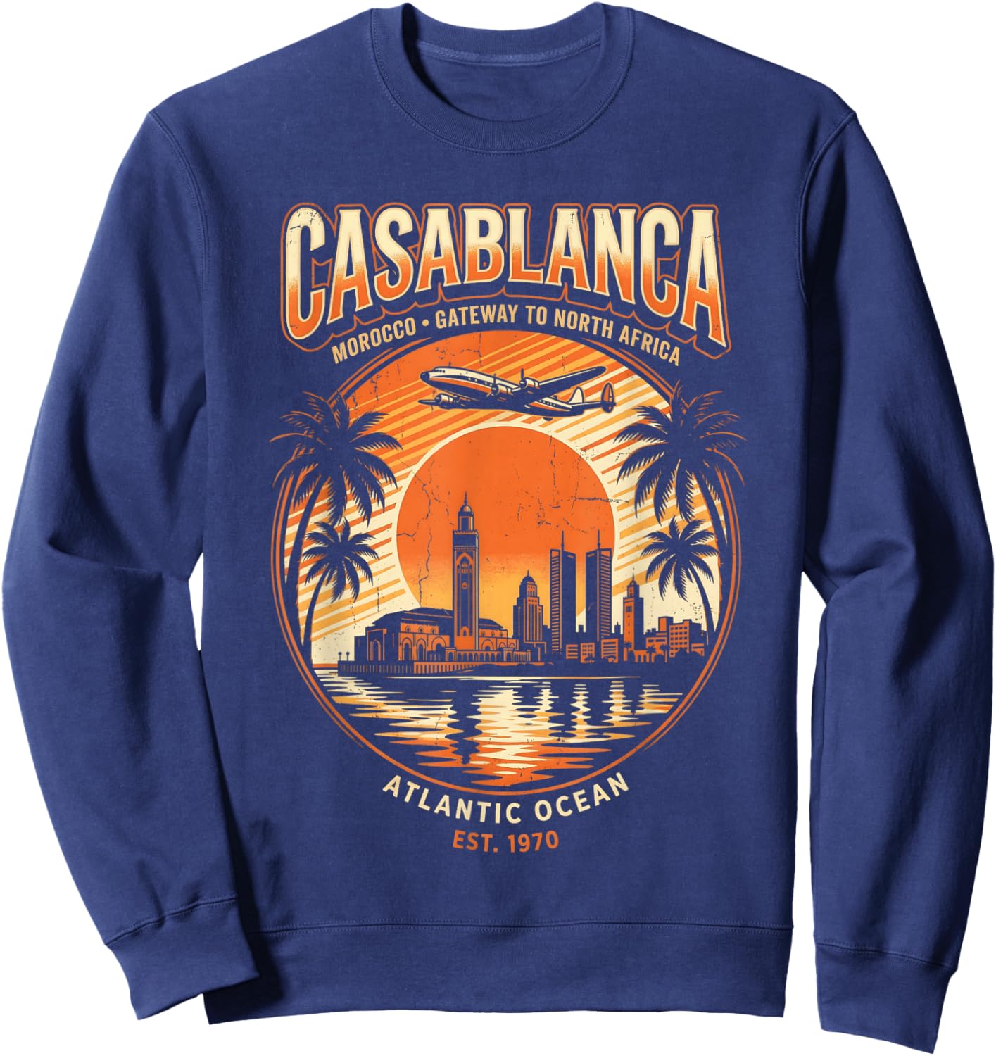 Retro Casablanca Skyline Sweatshirt - Sweatshirt | Navy