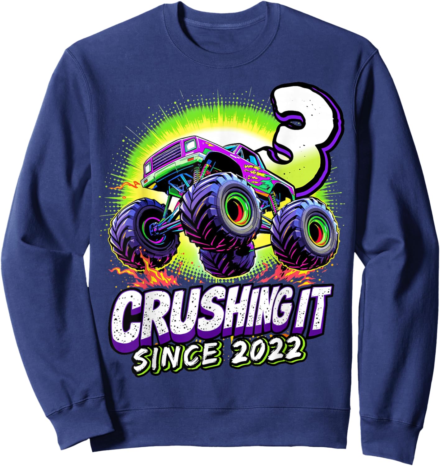 Birthday Monster Truck 3 year Old Boys 3rd Party Born 2022 Sweatshirt - Sweatshirt | Navy