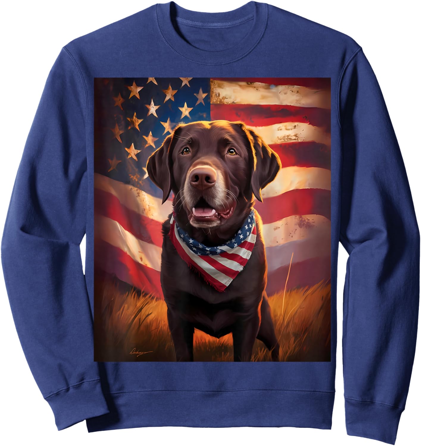 American Chocolate Labrador 4th of July Dog American Flag Sweatshirt - Sweatshirt | Navy