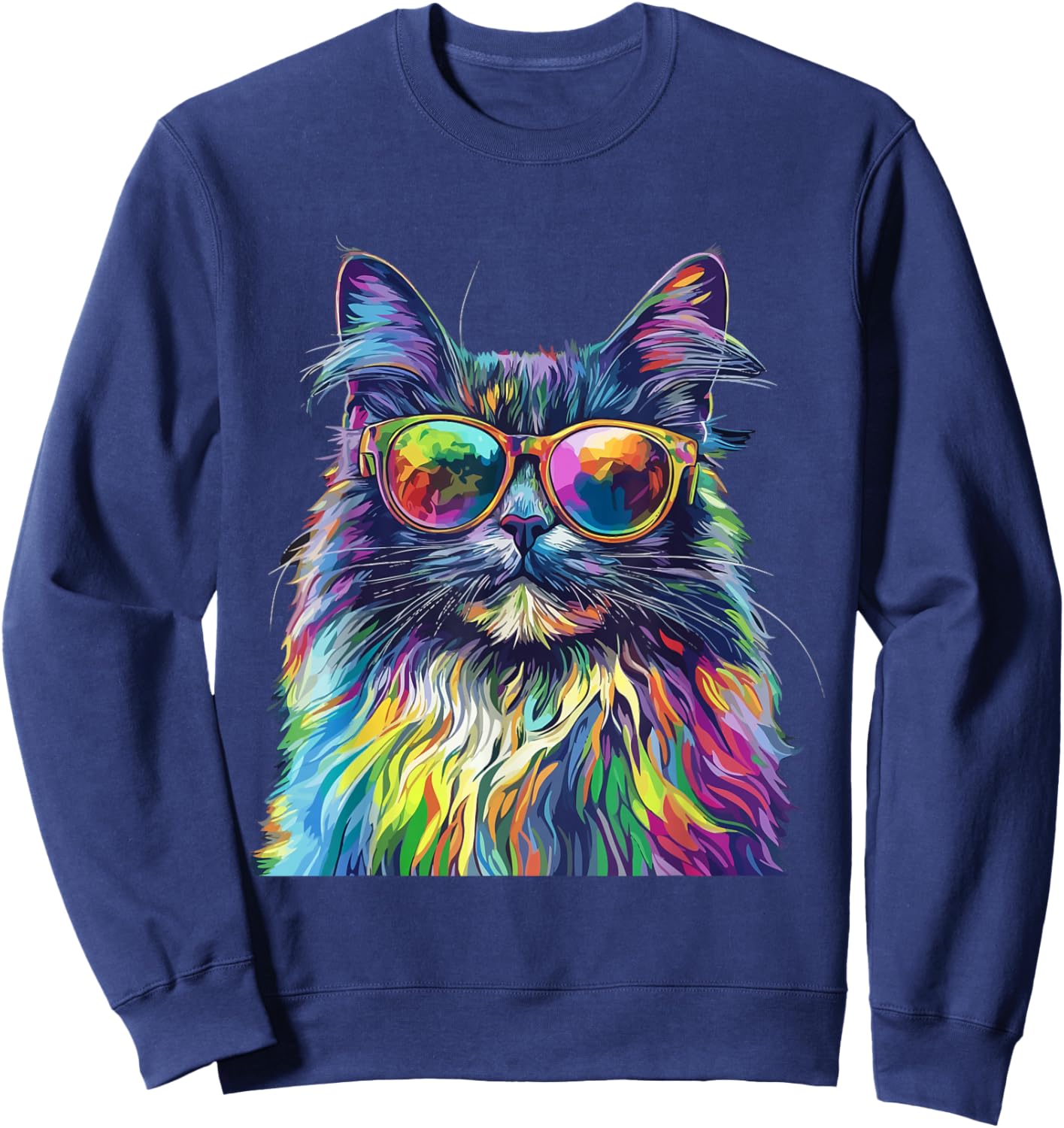 Maine Coon Cat Lover Wearing Pop Art Funny Maine Coon Cat Sweatshirt - Sweatshirt | Navy