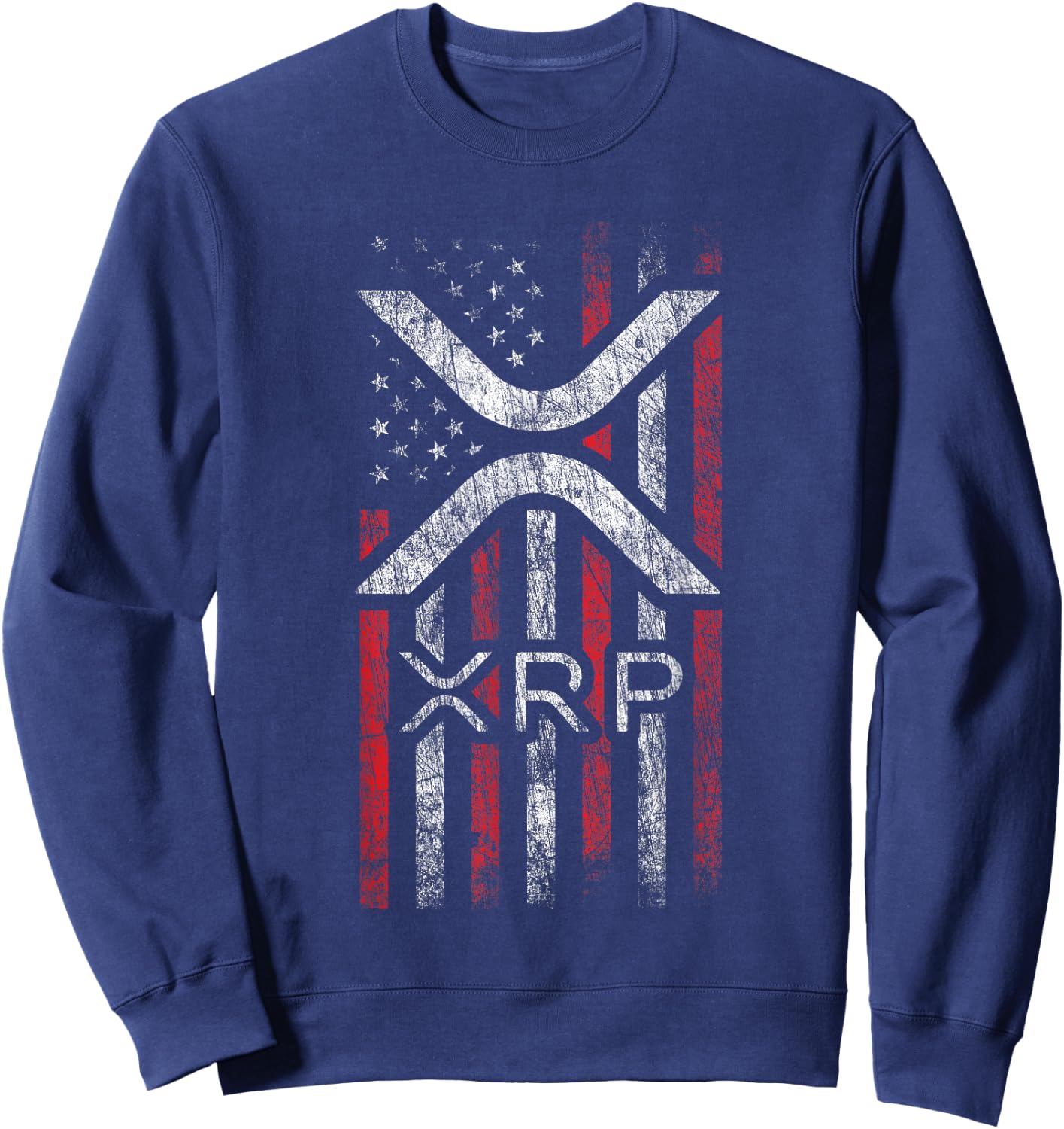 Crypto Currency - XRP Cryptocurrency - American Flag - XRP Sweatshirt - Sweatshirt | Navy