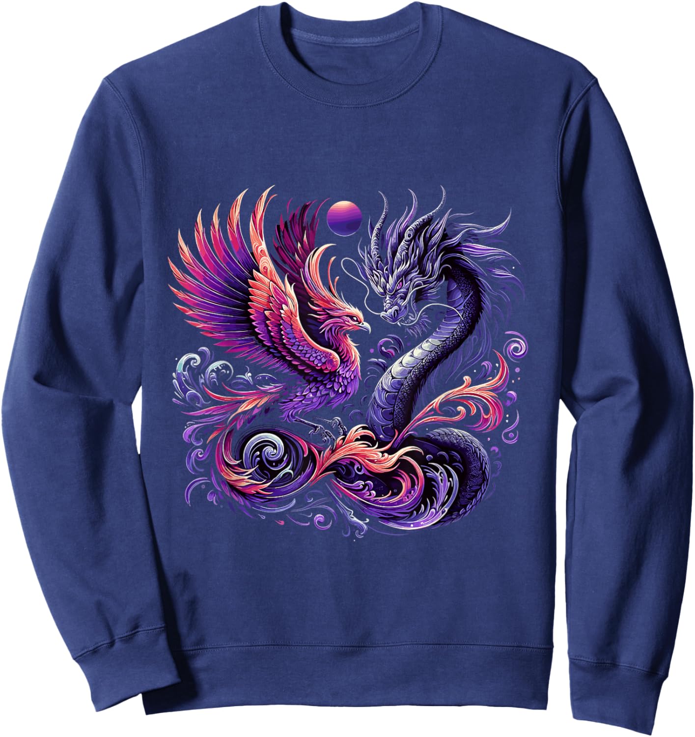 Mystical Phoenix and Dragon Swirl Design Sweatshirt - Sweatshirt | Navy