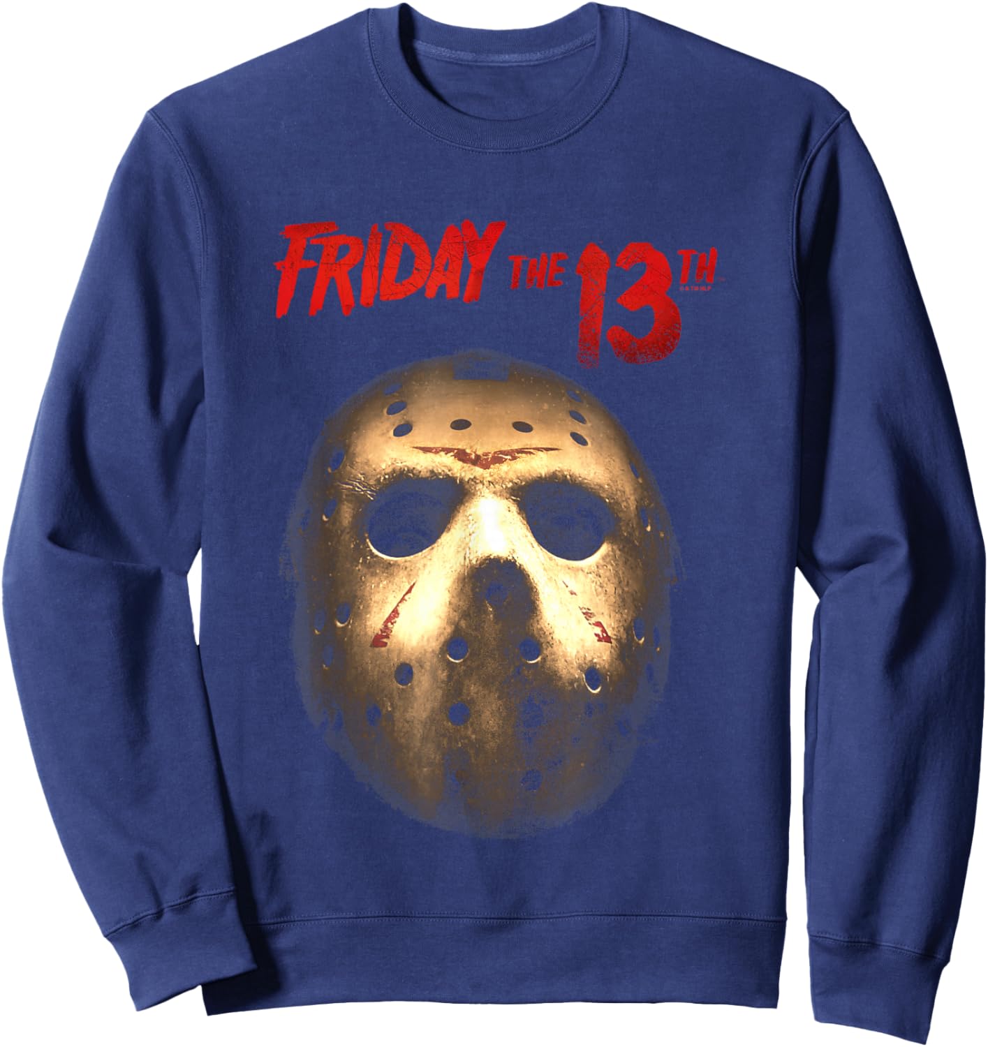 Friday The 13th Jason Voorhees Hockey Mask Distressed Sweatshirt - Sweatshirt | Navy