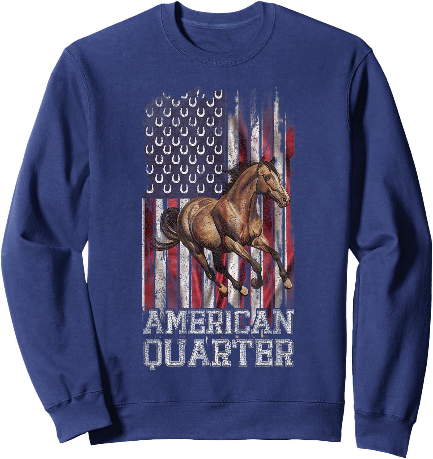 USA Flag American Quarter Horse Lover, Horseback Riding Sweatshirt - Sweatshirt | Navy