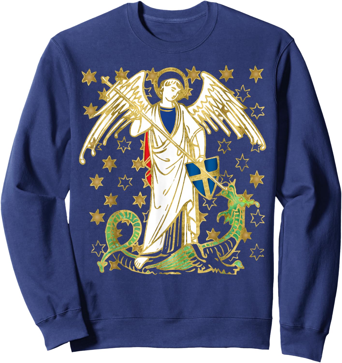 St. Michael the Archangel Icon Dragon Catholic Angel Vintage Sweatshirt - Sweatshirt | Navy