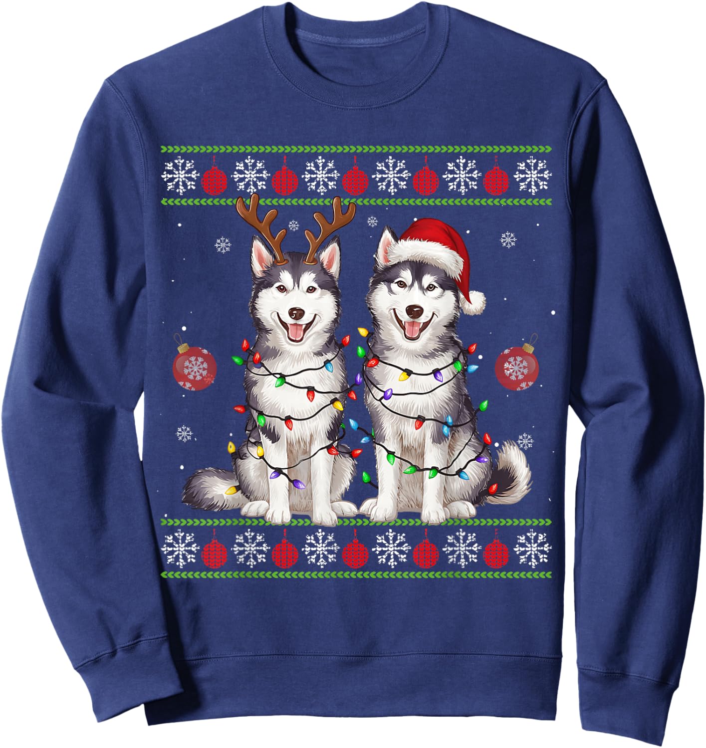Siberian Husky Christmas Santa Reindeer Christmas Sweater Sweatshirt - Sweatshirt | Navy