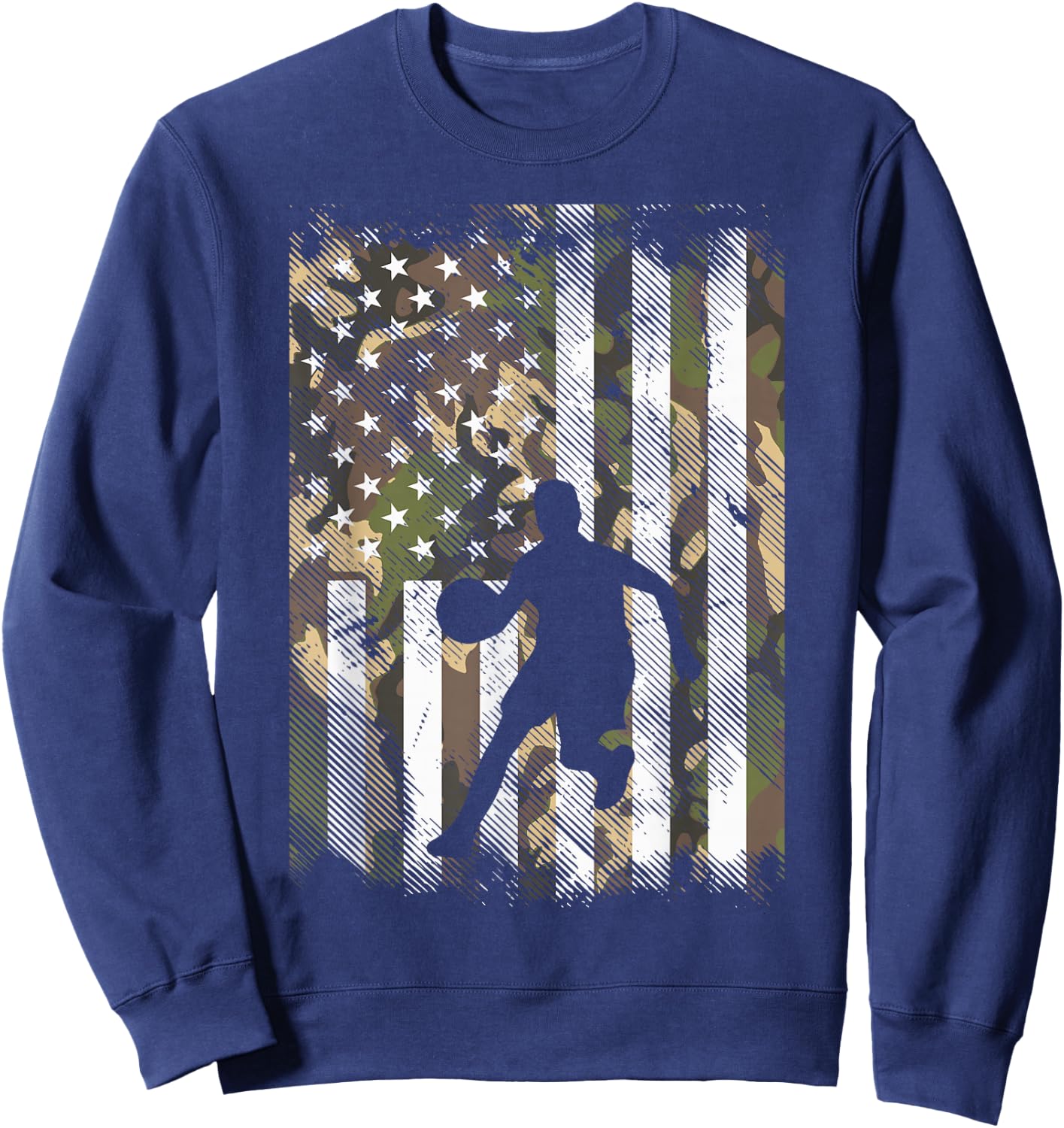 Camo Flag Basketball Vintage Patriotic Baller Men Women Kids Sweatshirt - Sweatshirt | Navy