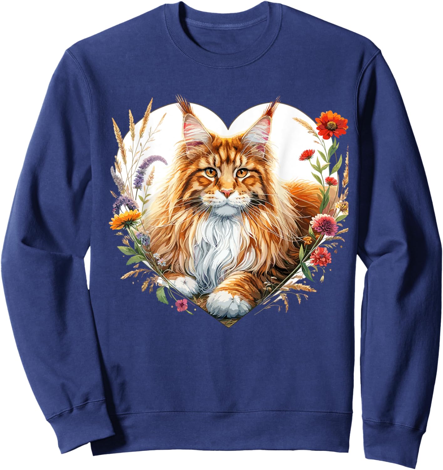 My Cat Is My Valentine Cute Orange Maine Coon Cat in a Heart Women Girls Kids Sweatshirt - Sweatshirt | Navy