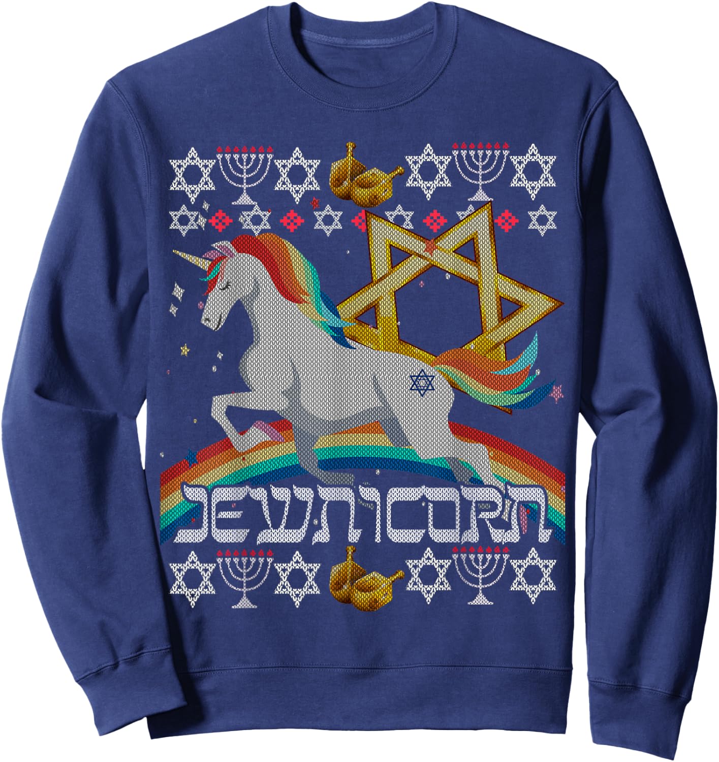 Jewnicorn Unicorn Ugly Hanukkah Chanukah - Funny Jewish Sweatshirt - Sweatshirt | Navy