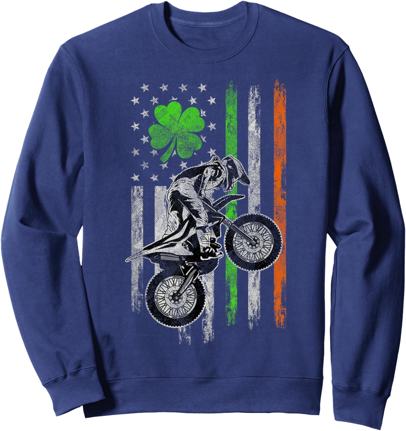 Motocross American Irish Flag St Patricks Day Dirt Bike Sweatshirt - Sweatshirt | Navy