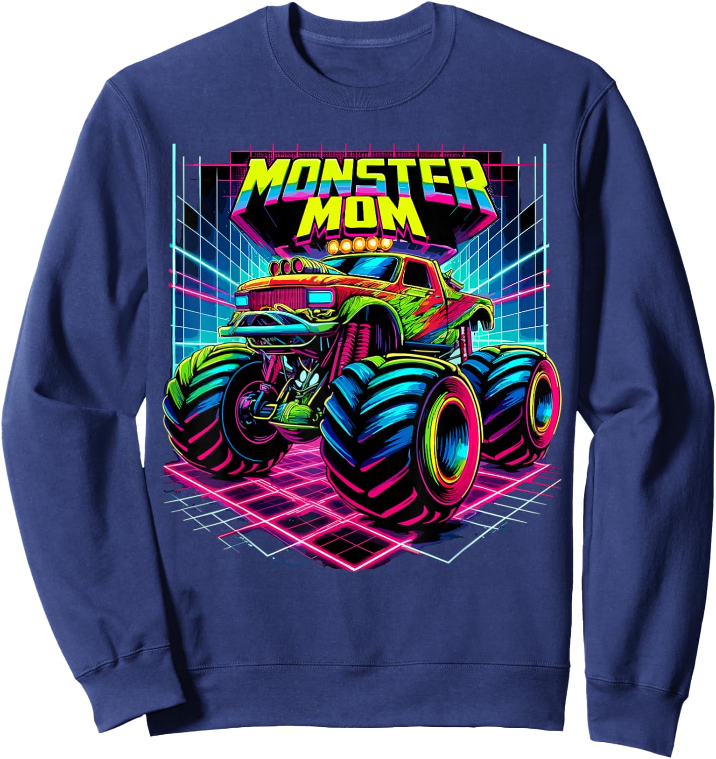 Monster Truck Mom Birthday Party Retro Monster Trucks Sweatshirt - Sweatshirt | Navy