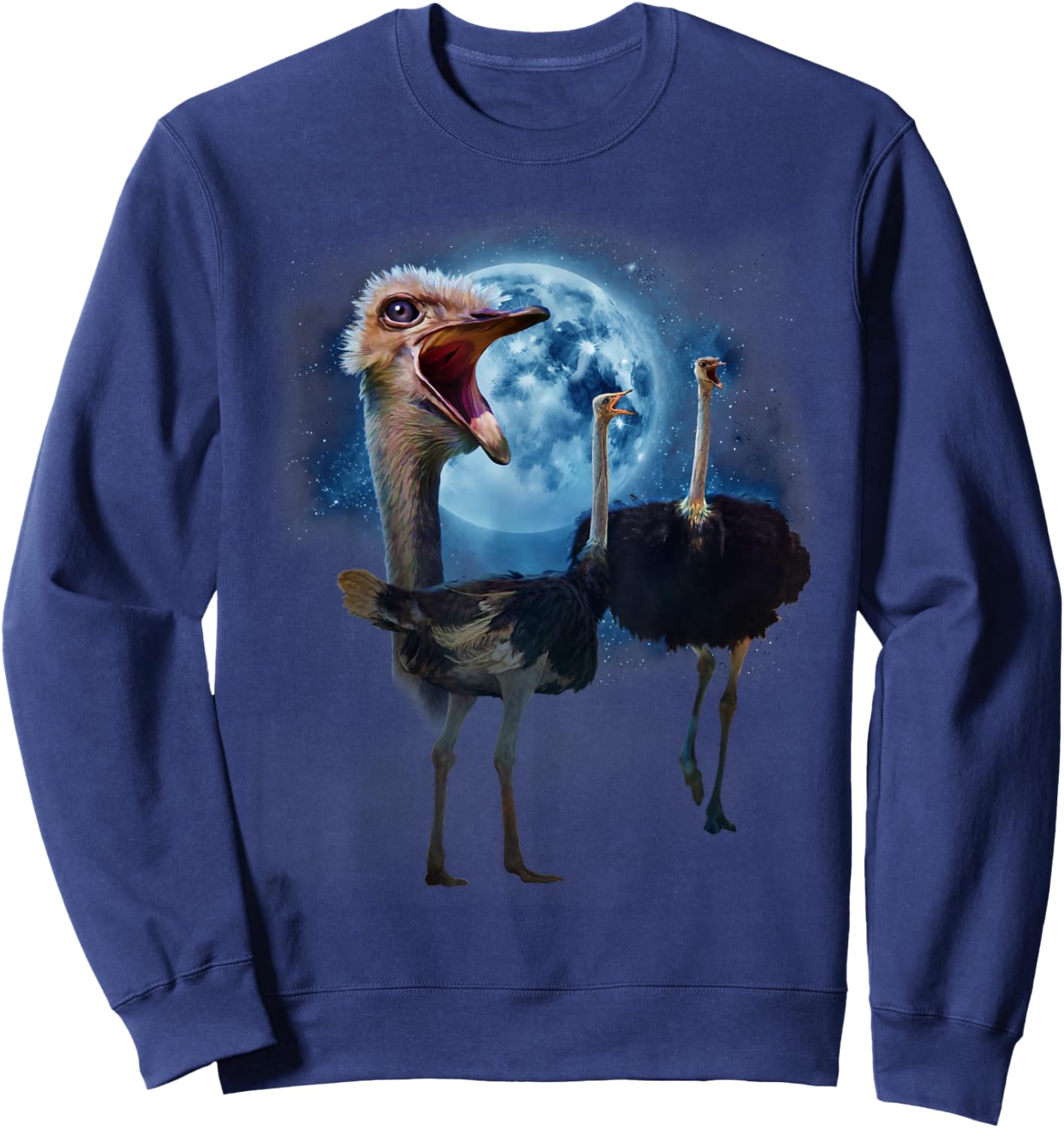 Funny Ostrich Shirt - Ostriches Howling at the Moon Sweatshirt - Sweatshirt | Navy