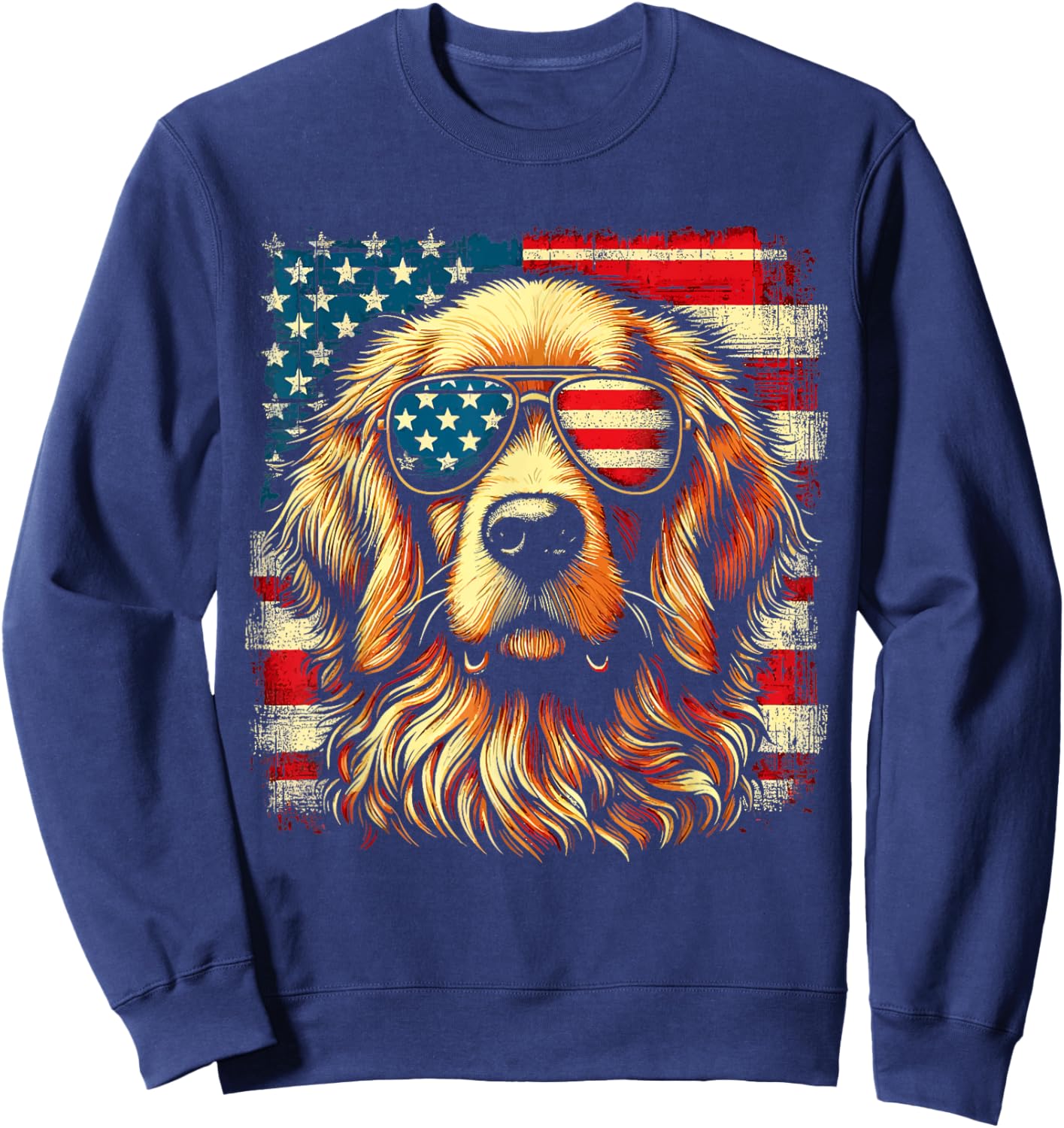 Golden Retriever Patriotic American US Flag 4th Of July Sweatshirt - Sweatshirt | Navy