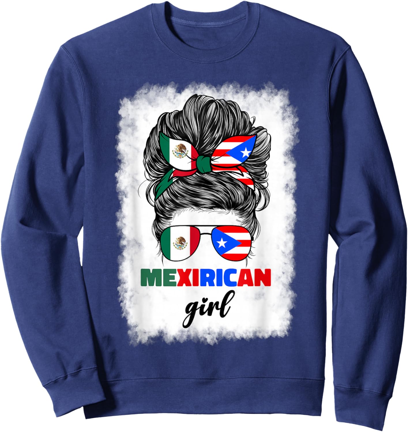 Mexirican Girl Mix Half Mexican and Puerto Rican Rico Flag Sweatshirt - Sweatshirt | Navy