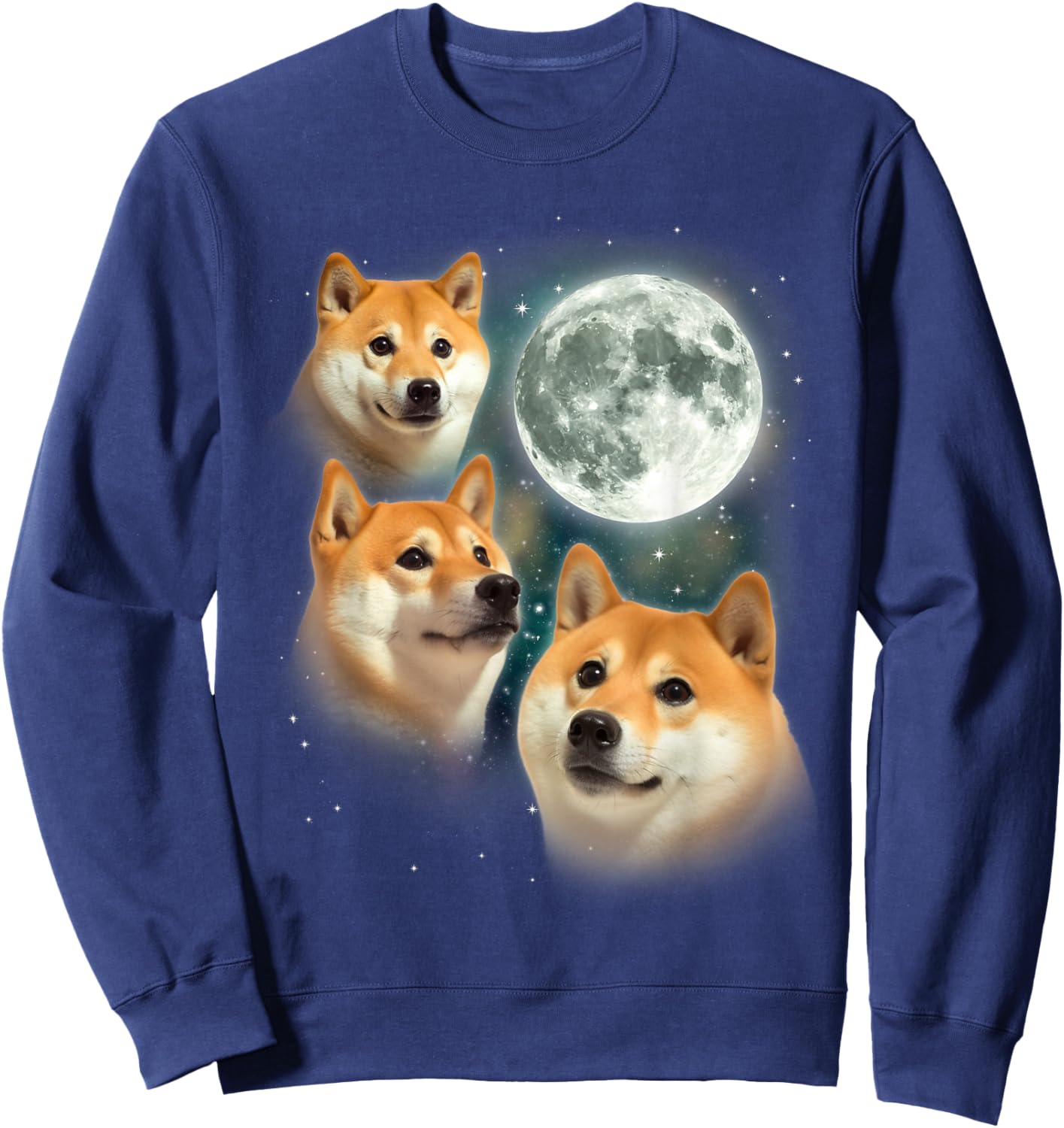 Three Shiba Inu Moon | 3 Doge Funny Cute Dog Meme Parody Sweatshirt - Sweatshirt | Navy