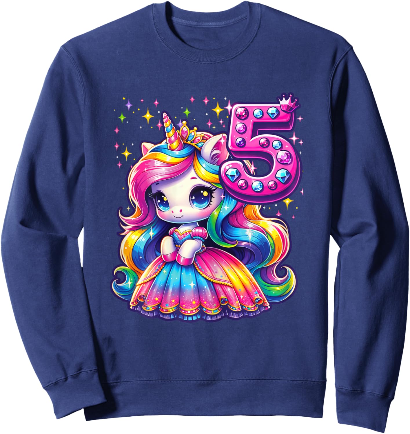 Unicorn Princess 5th Birthday 5 Year Old Party Girl Outfit Sweatshirt - Sweatshirt | Navy