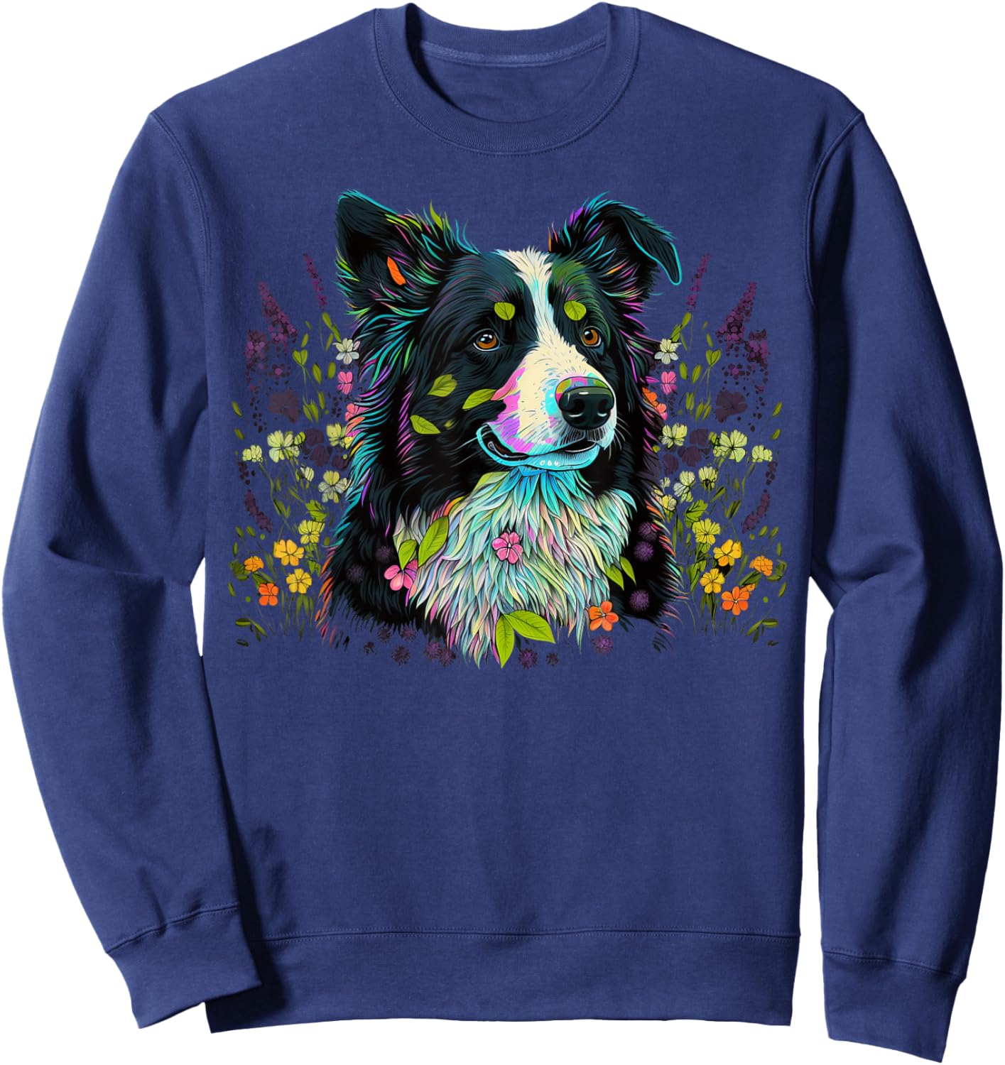 Cute Flower summer Floral Border Collie Sweatshirt - Sweatshirt | Navy