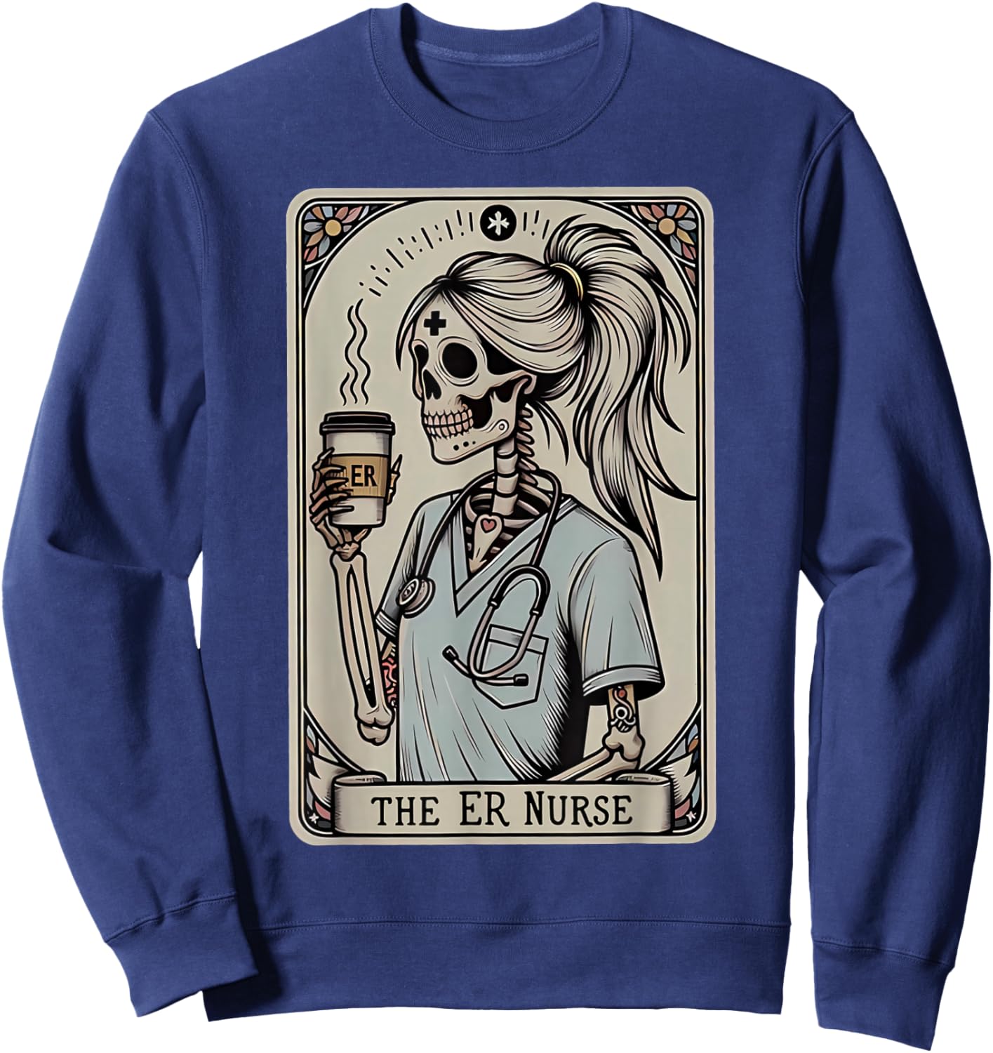 Skeleton Emergency Room Nurse Halloween Tarot Card Nursing Sweatshirt - Sweatshirt | Navy
