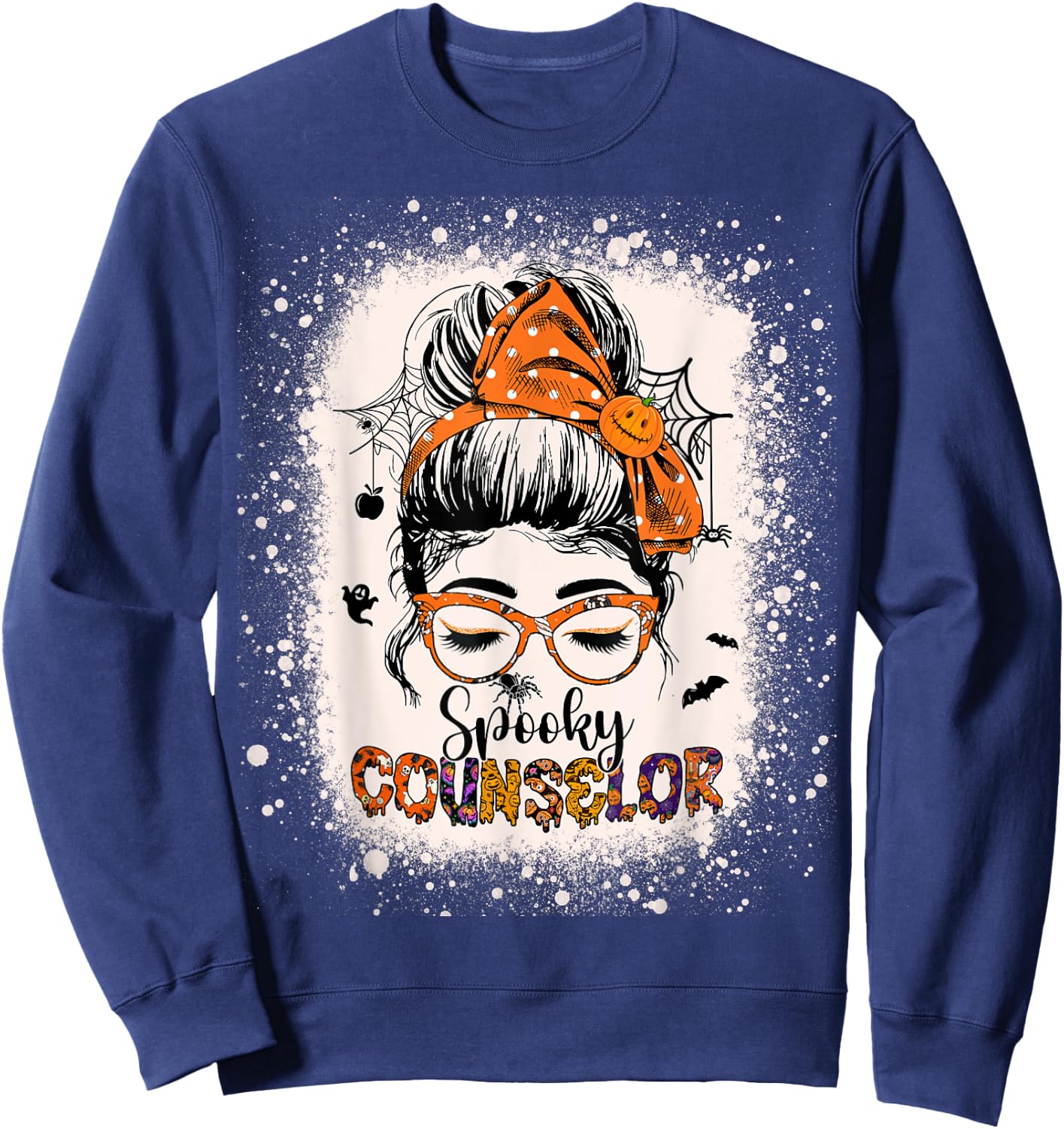 School Counselor Adviser Spooky Messy Bun Women Halloween Sweatshirt - Sweatshirt | Navy