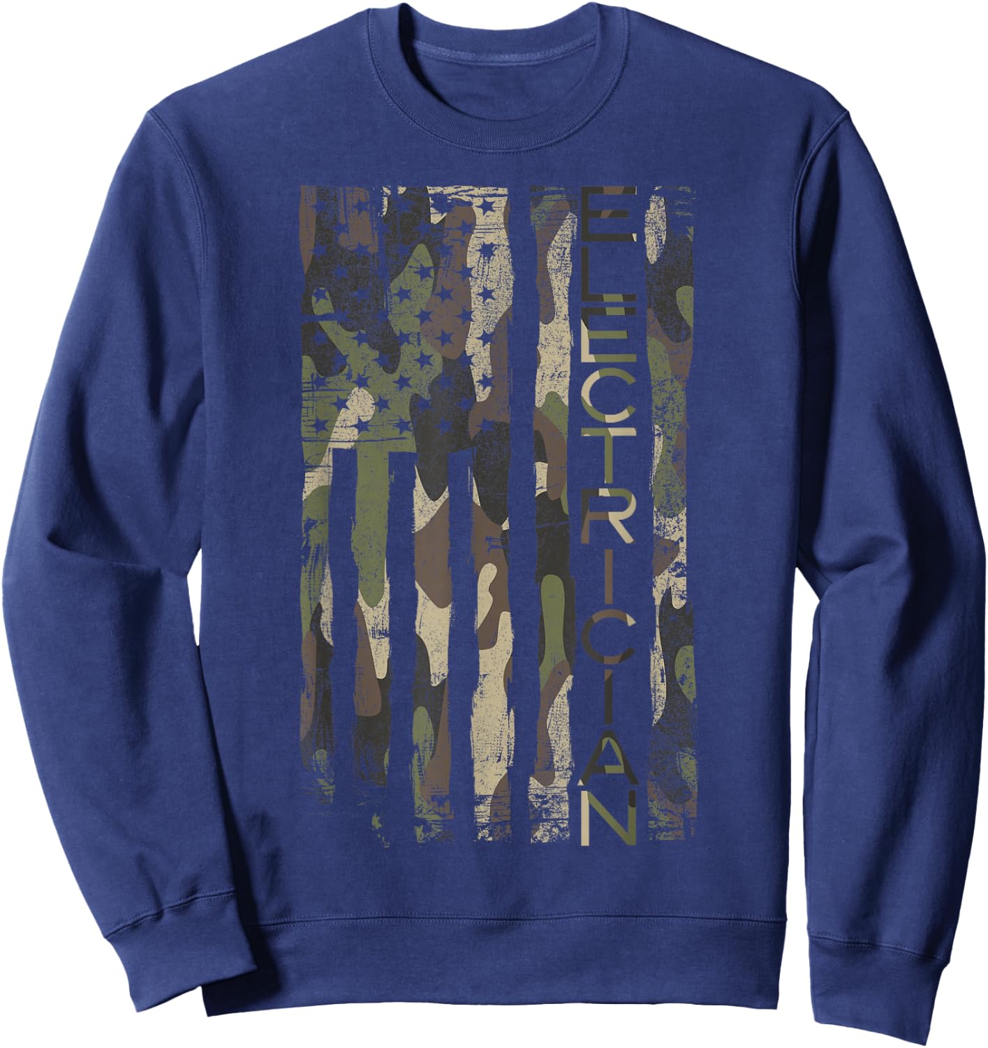 Camouflage Electrician Patriotic USA Flag Sweatshirt - Sweatshirt | Navy