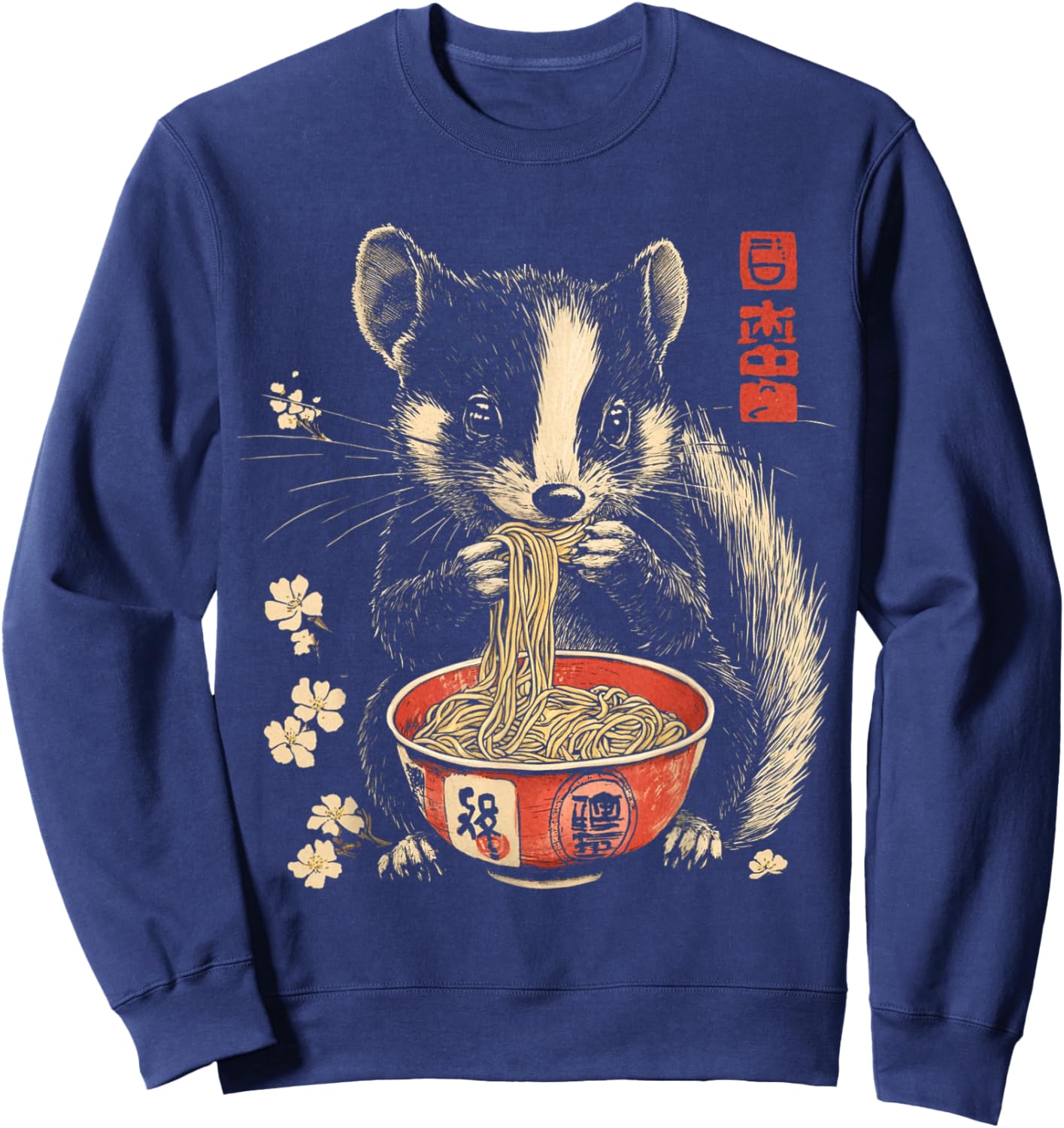 Funny Skunk Animal Eating Ramen Noodles Sweatshirt - Sweatshirt | Navy