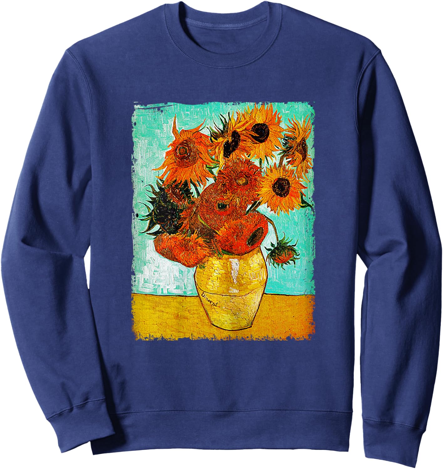 Van Gogh Sunflowers T Shirt Vintage Floral Painting Gif Sweatshirt - Sweatshirt | Navy