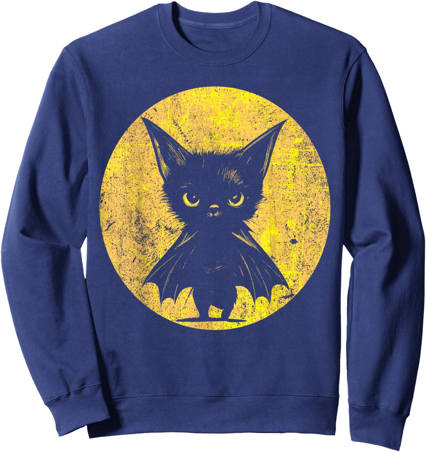 Halloween: Grumpy Black Kitten In Bat Costume Sweatshirt - Sweatshirt | Navy