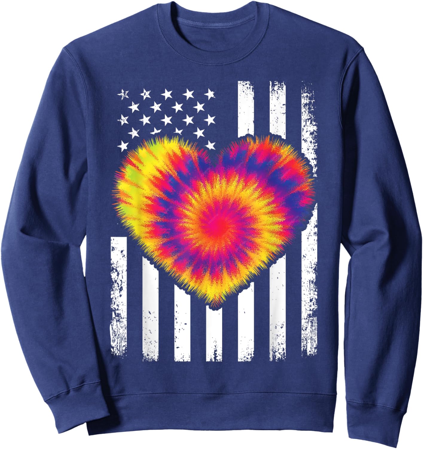 Tie Dye Heart Usa Flag Colors White, Red & Blue 4th of July Sweatshirt - Sweatshirt | Navy