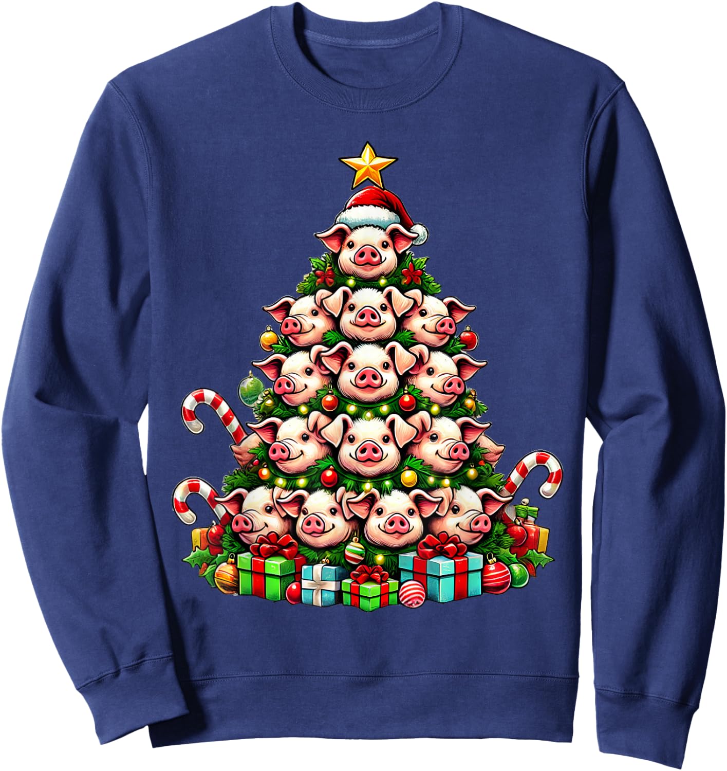 Pig Christmas Tree Funny Pig Xmas Sweatshirt - Sweatshirt | Navy