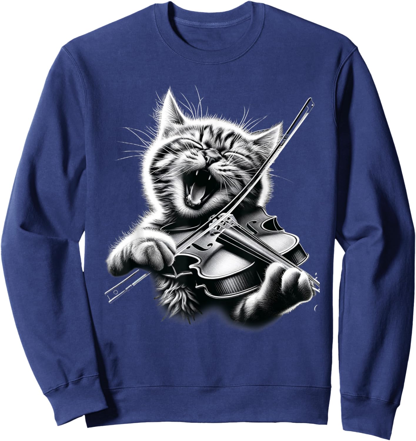 Funny Orchestra Musician Violinist Rock Cat Playing Violin Sweatshirt - Sweatshirt | Navy