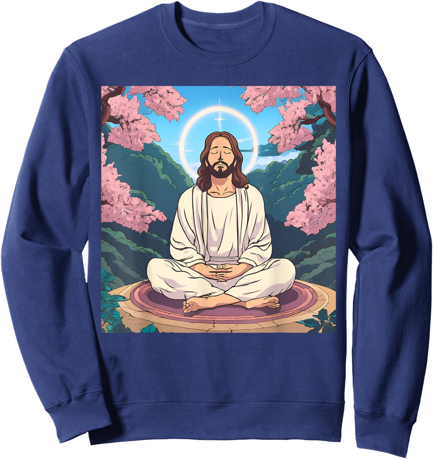 Jesus Meditating As A Buddhist Monk Meditation Anime Sweatshirt - Sweatshirt | Navy