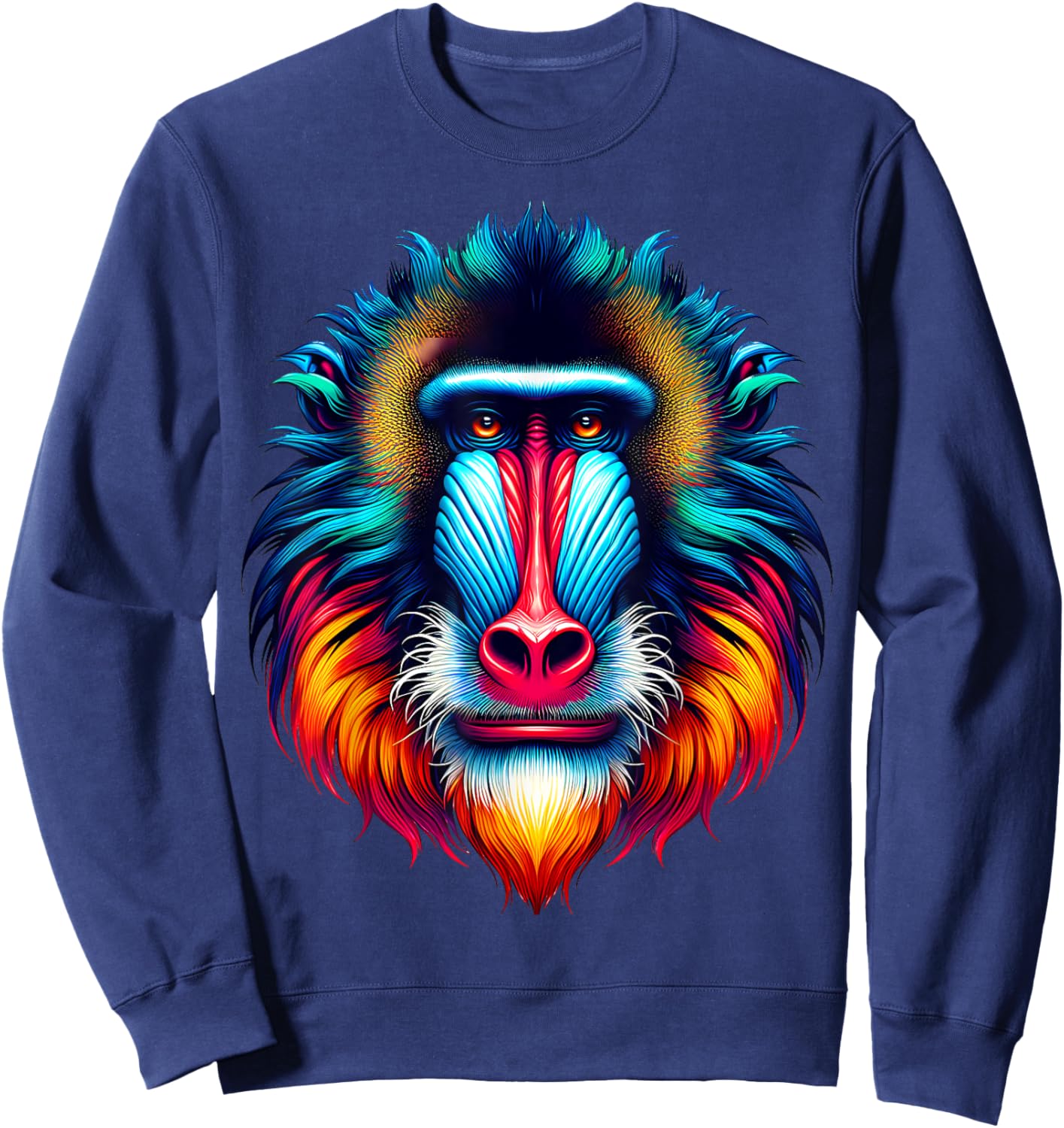 Cool Mandrill Monkey Spirit Animal Illustration Tie Dye Art Sweatshirt - Sweatshirt | Navy