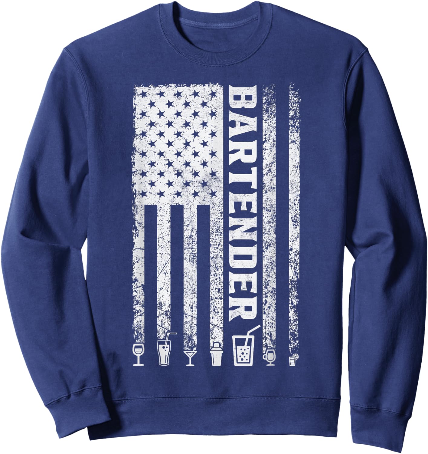 Bartender American Flag 4th of July Vintage Funny Bartender Sweatshirt - Sweatshirt | Navy