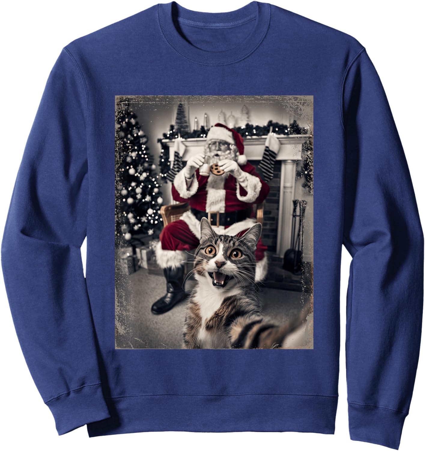 Funny Xmas Cat Selfie Santa Ugly Sweater Christmas Outfit Sweatshirt - Sweatshirt | Navy