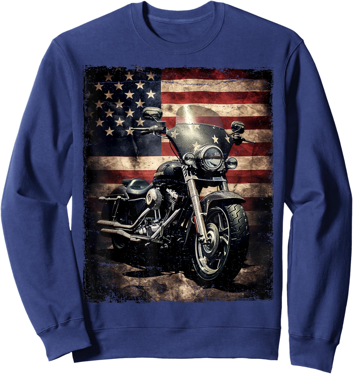 Vintage Motorcycle USA Flag Retro Biker American Sweatshirt - Sweatshirt | Navy