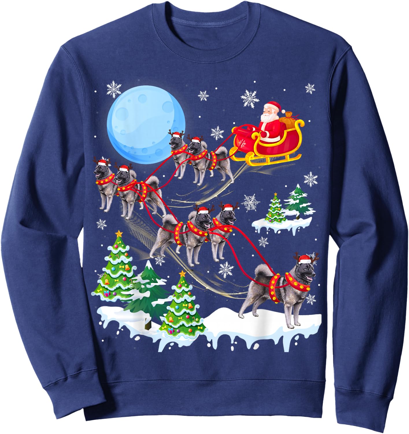 Norwegian Elkhound Reindeer Christmas Dog Riding Santa Sweatshirt - Sweatshirt | Navy