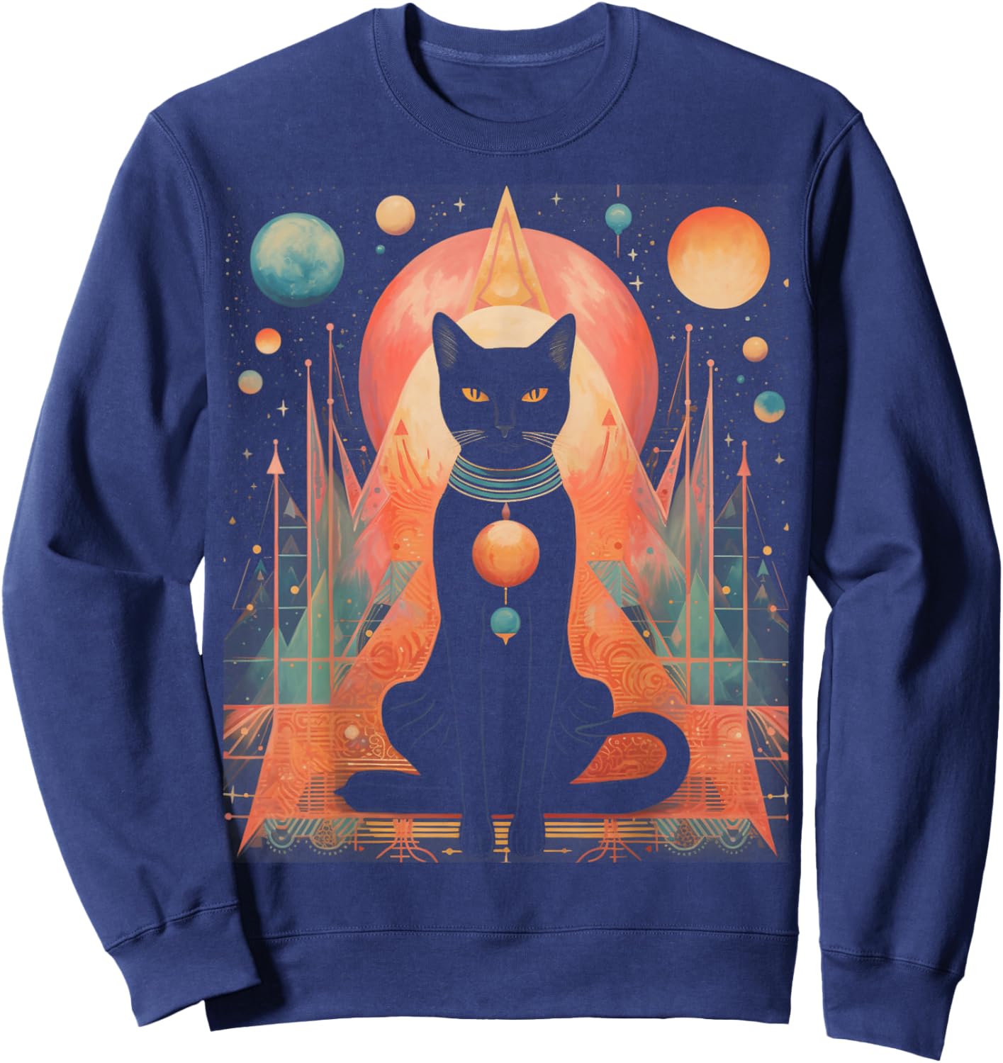Cat, Egyptian Cat Goddess Bastet Anime Graphic Fashion Men Women Sweatshirt - Sweatshirt | Navy