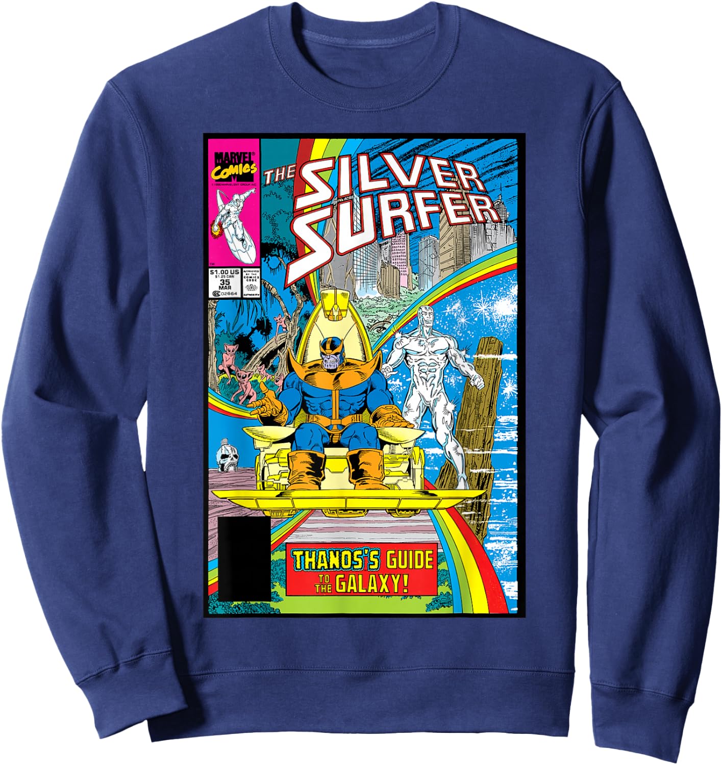 Marvel Silver Surfer Rainbow Thanos's Guide Comic Cover Sweatshirt - Sweatshirt | Navy