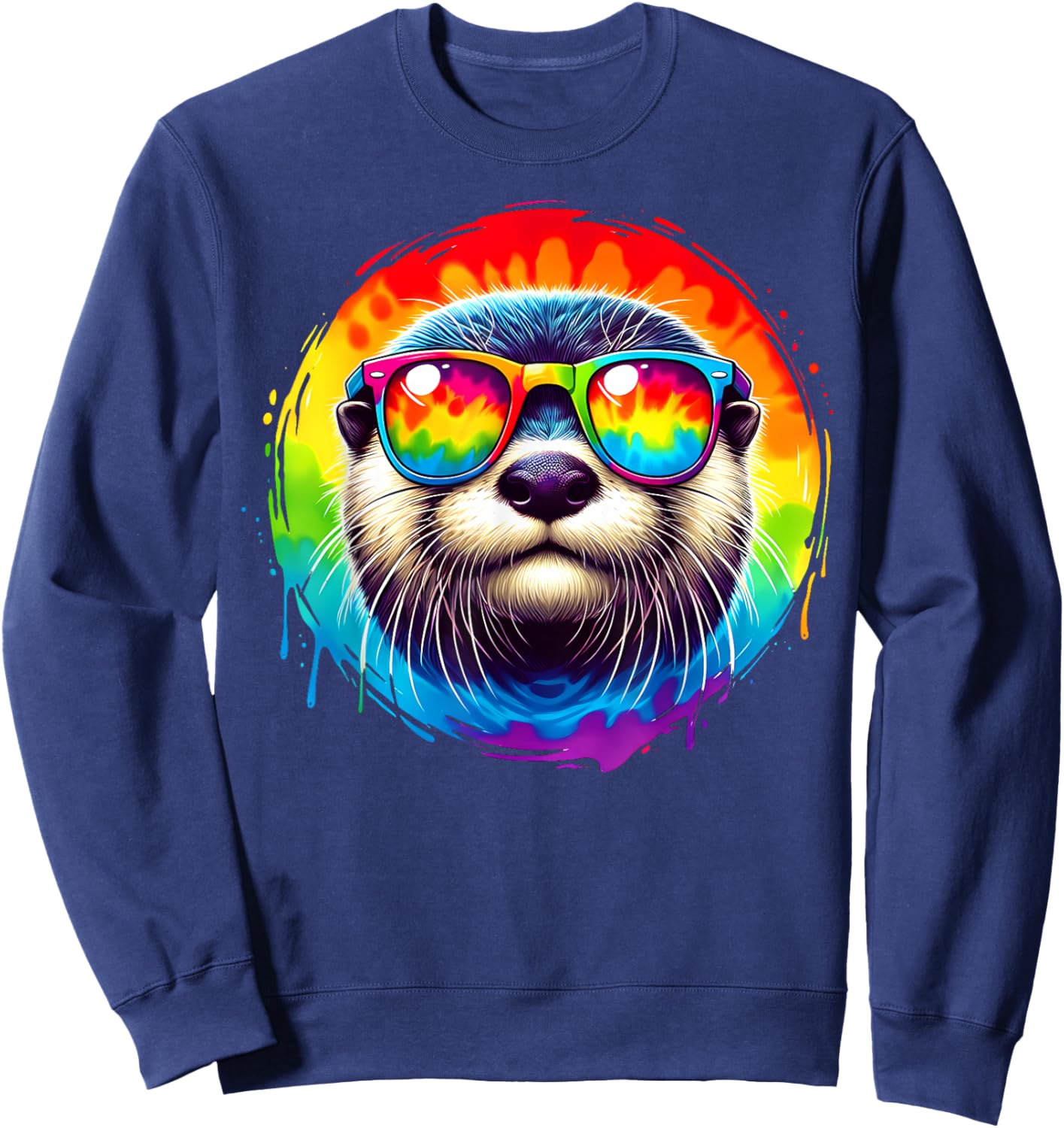 Cool Tie Dye Sunglasses Otter Illustration Art Sweatshirt - Sweatshirt | Navy