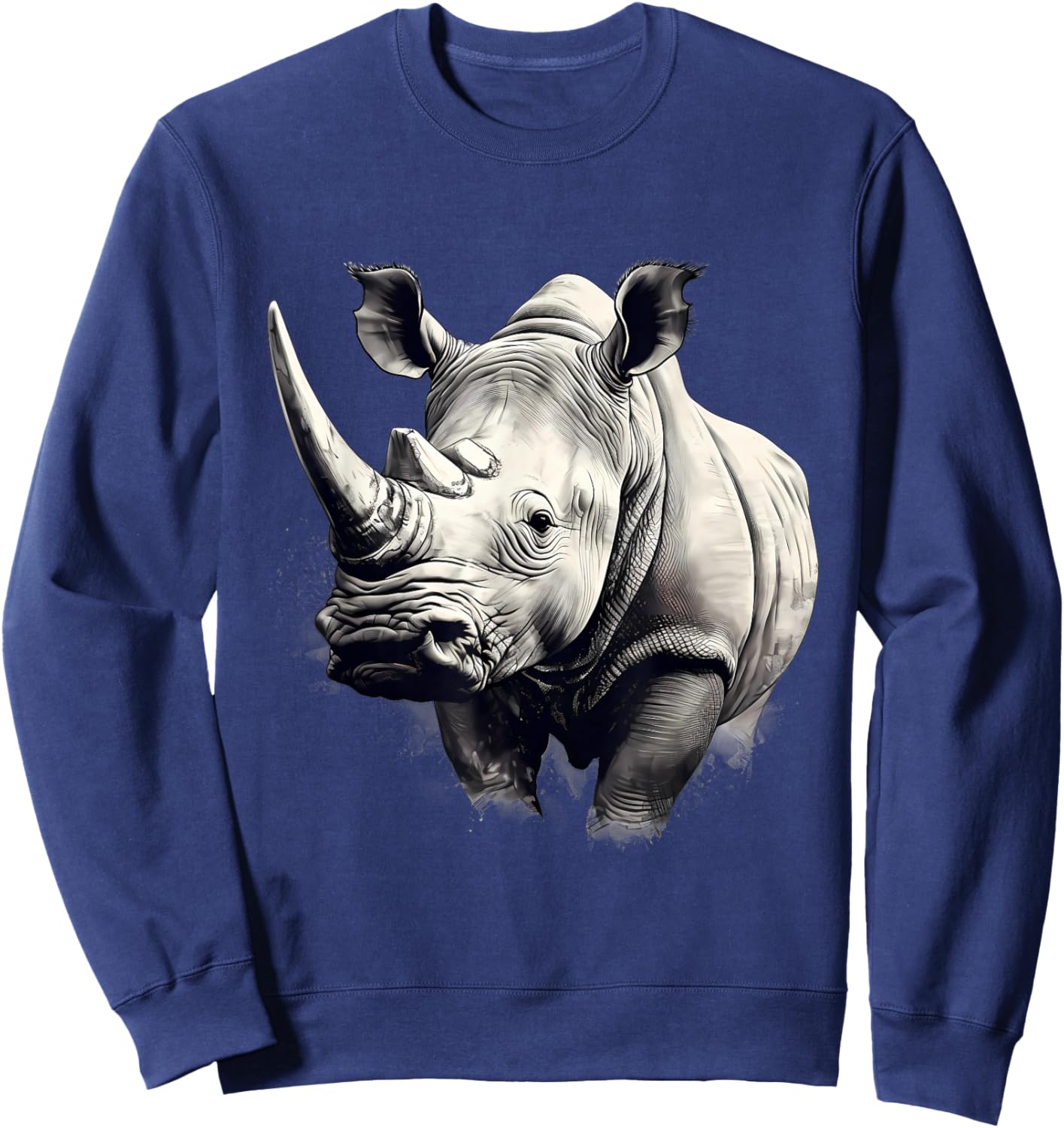 Rhino Safari Rhinoceros Animal Print Drawing Motif Wildlife Sweatshirt - Sweatshirt | Navy