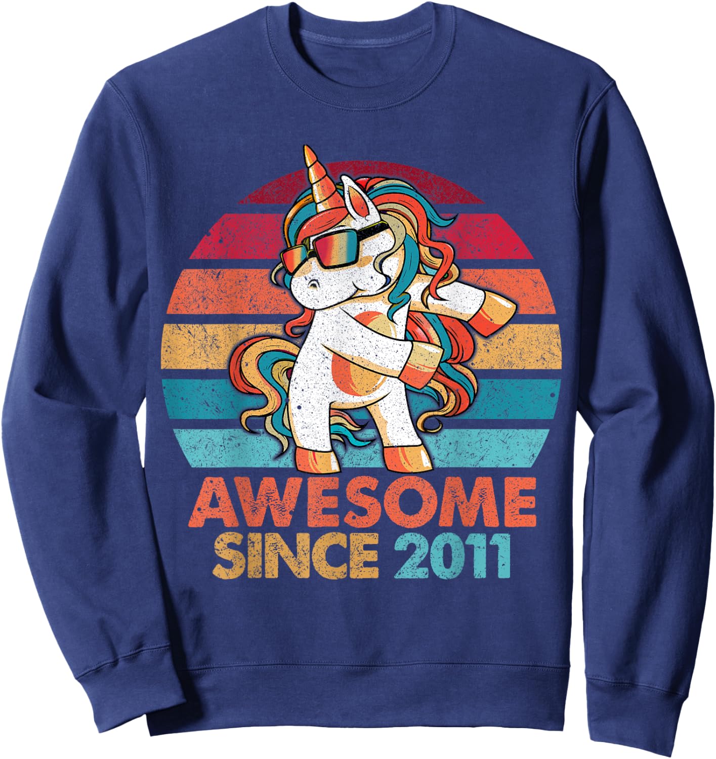 11th Birthday Awesome Since 2011 Unicorn Flossing Sweatshirt - Sweatshirt | Navy