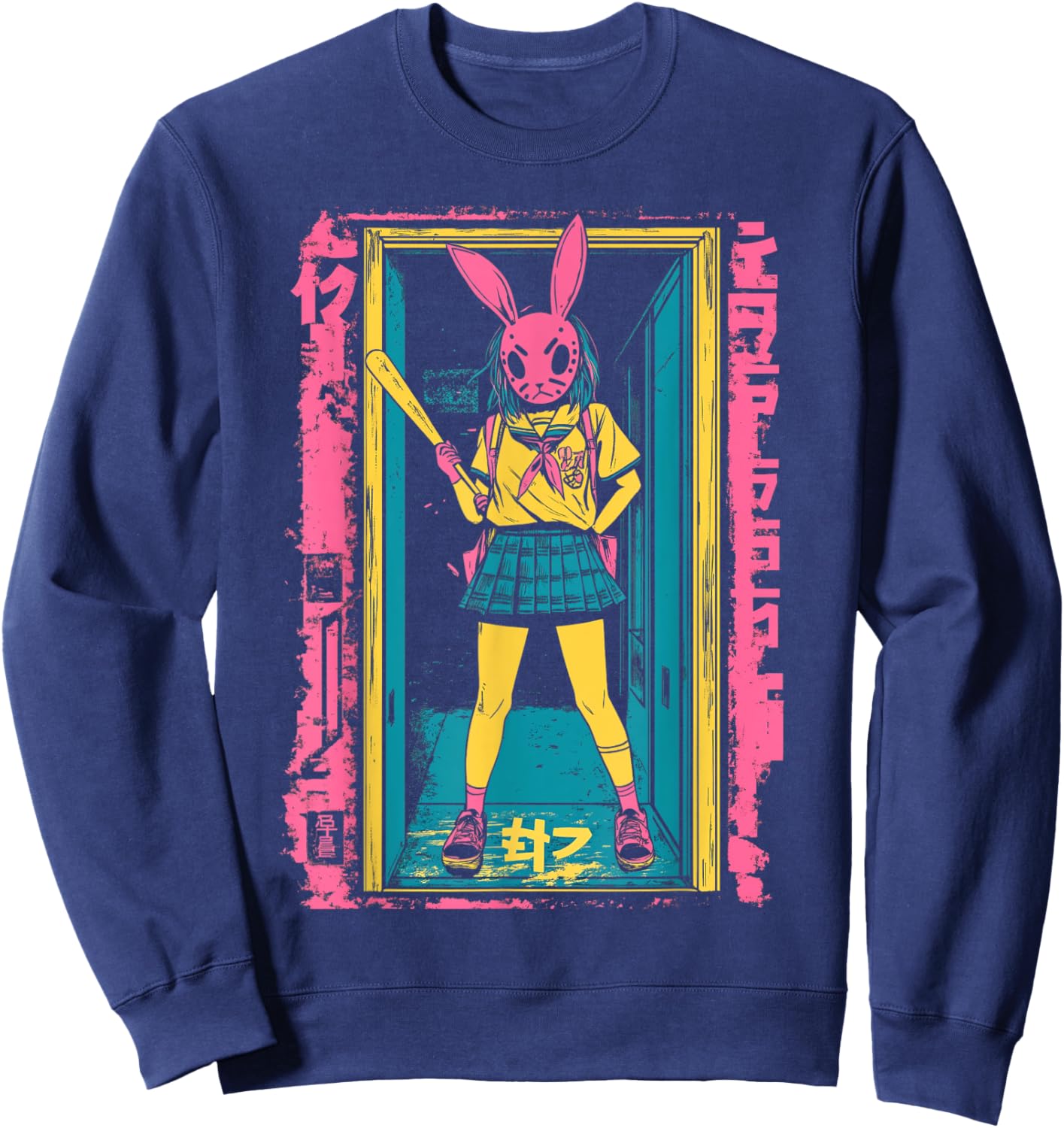 Creepy Girl Bunny Grunge Slasher Pastel Goth Anime Horror Sweatshirt - Sweatshirt | Navy